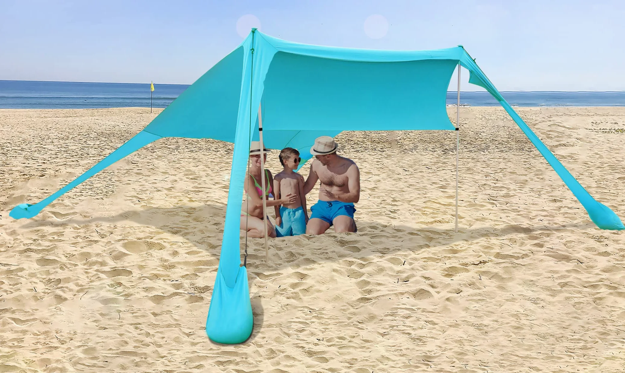 Tienda de Playa Carpa de Playa desplegable UPF 50+ Protección UV con Polos de Aluminio Anclaje de Arena para Patio Trasero Parque Playa,Sombra al Aire Libre para Viajes de Camping, Pesca
