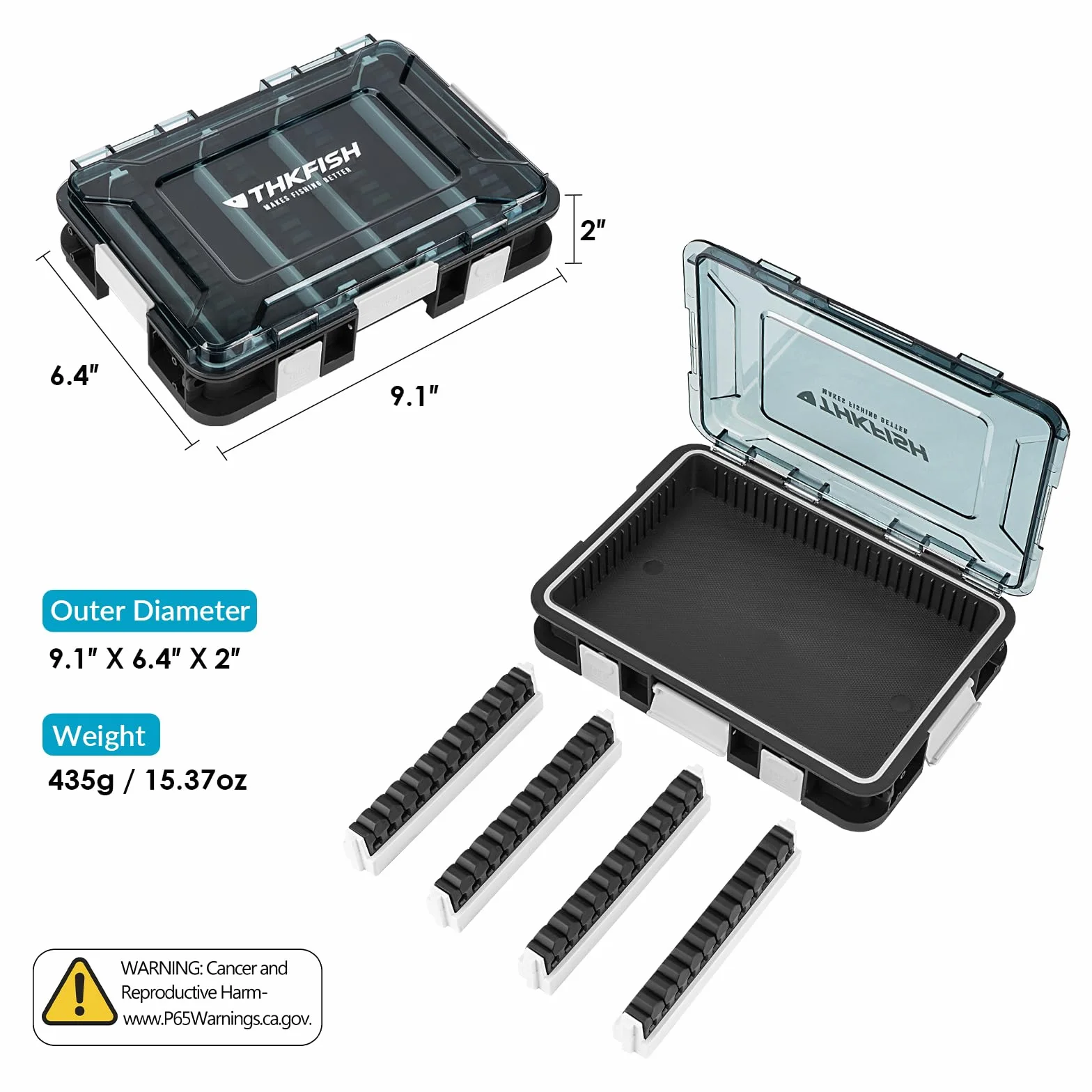 Caja de cebo para pesca 23x16x5 cm con separadores extraíbles