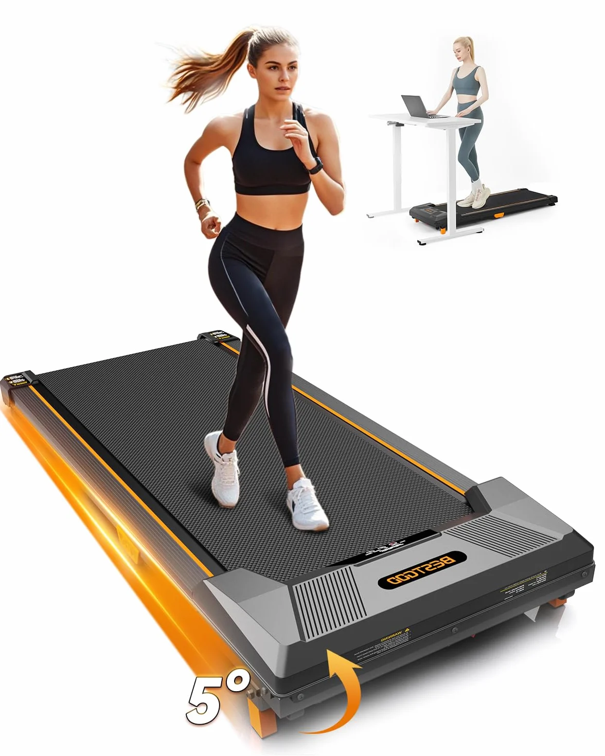 BestGod Cinta de Correr Eléctrica Plegable Walking Pad para Casa y Oficina, Cinta de Andar con Inclinación del 5%, Motor de 2,5 CV, Silenciosa con Mando a Distancia, para Caminar y Correr hasta 150 kg