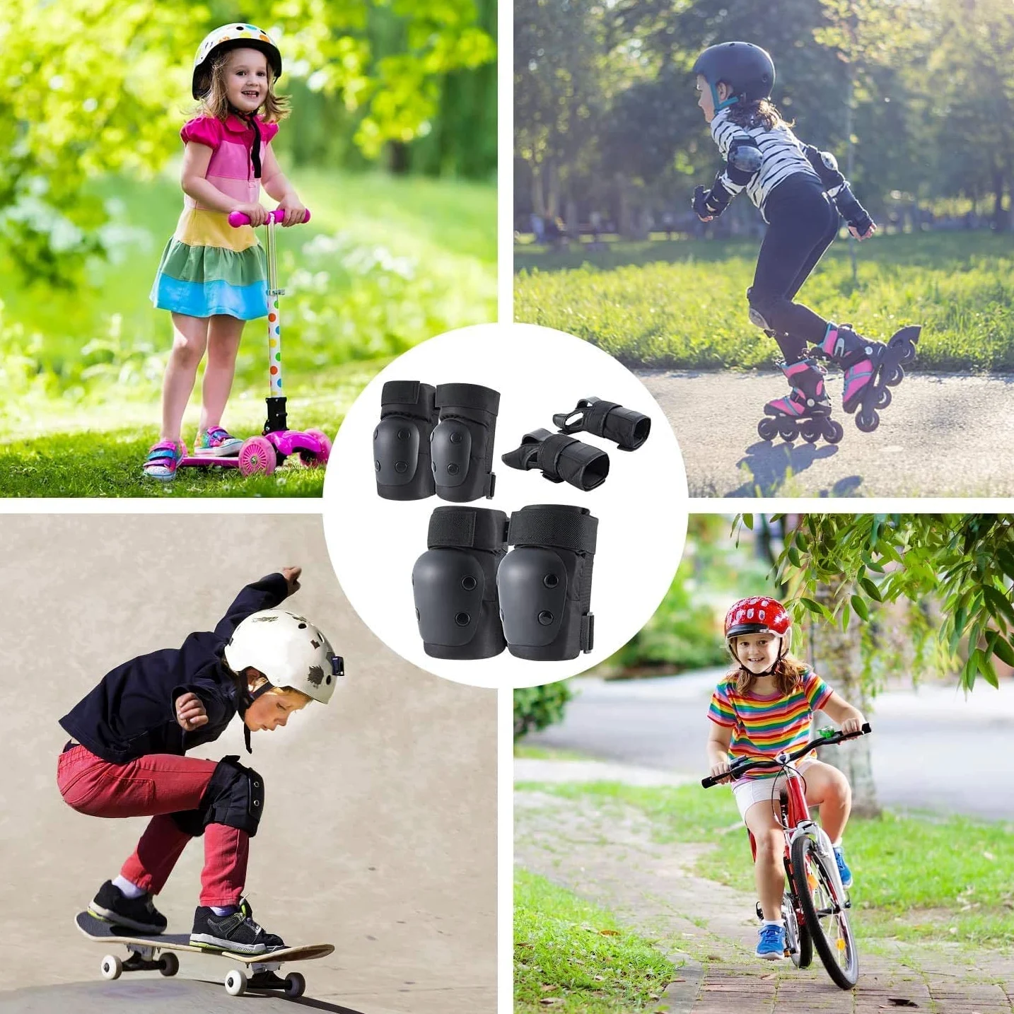 Rodilleras para adultos, coderas, muñequeras para adultos y niños, juego de equipo de protección 6 en 1 para patinaje, ciclismo, patinaje sobre ruedas, ciclismo, deportes al aire libre