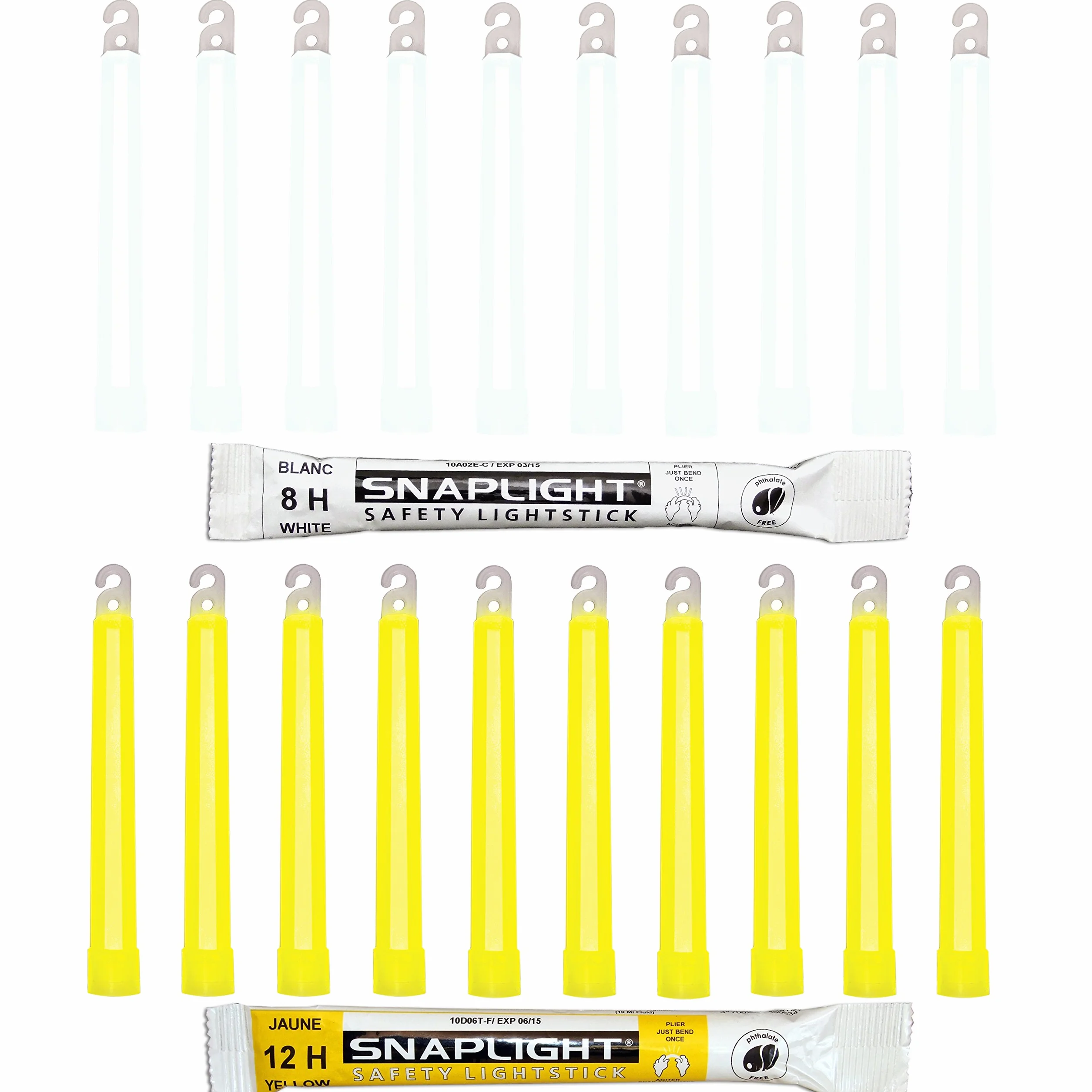 Cyalume Lote De 20 Barras Especial Seguridad Auto / Ocio Compuesto De 10 Barras De Luz Blanca Con Duración De 8 Horas Y 10 Barras De Luz Amarilla Con Duración De 12 Horas Snaplight Glow Sticks 15Cm