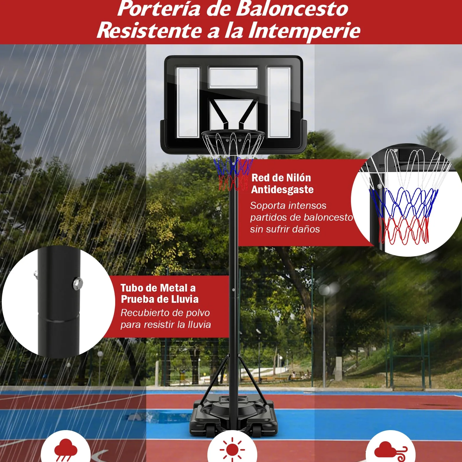 COSTWAY Canasta de Baloncesto Adultos, Altura Ajustable de 9 Niveles, 230-305cm, Aro Baloncesto Exterior con Ruedas, Canasta de Baloncesto Interior Exterior