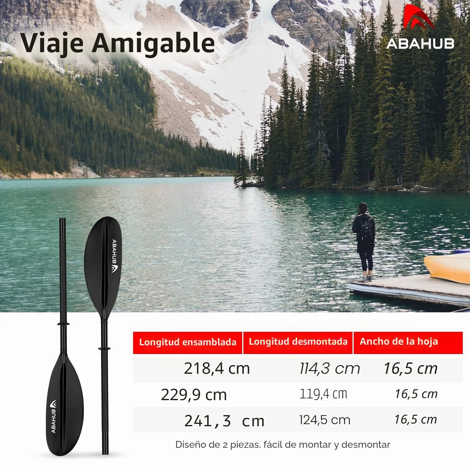 Abahub Kayak Pala Doble de Aluminio 218-241 cm Línea de Remo