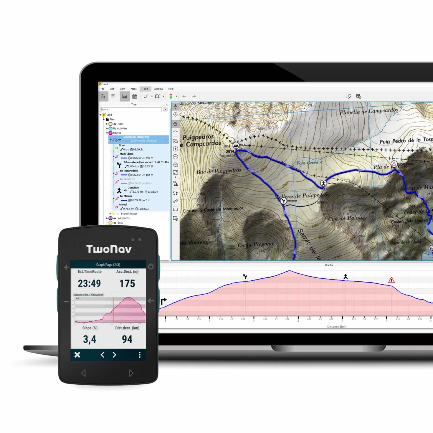 TwoNav Roc + Pulsómetro Pecho, GPS con Pantalla 2.7 Pulgadas para MTB, Ciclismo, Gravel o bikepacking con mapas incluidos. Color Turquesa