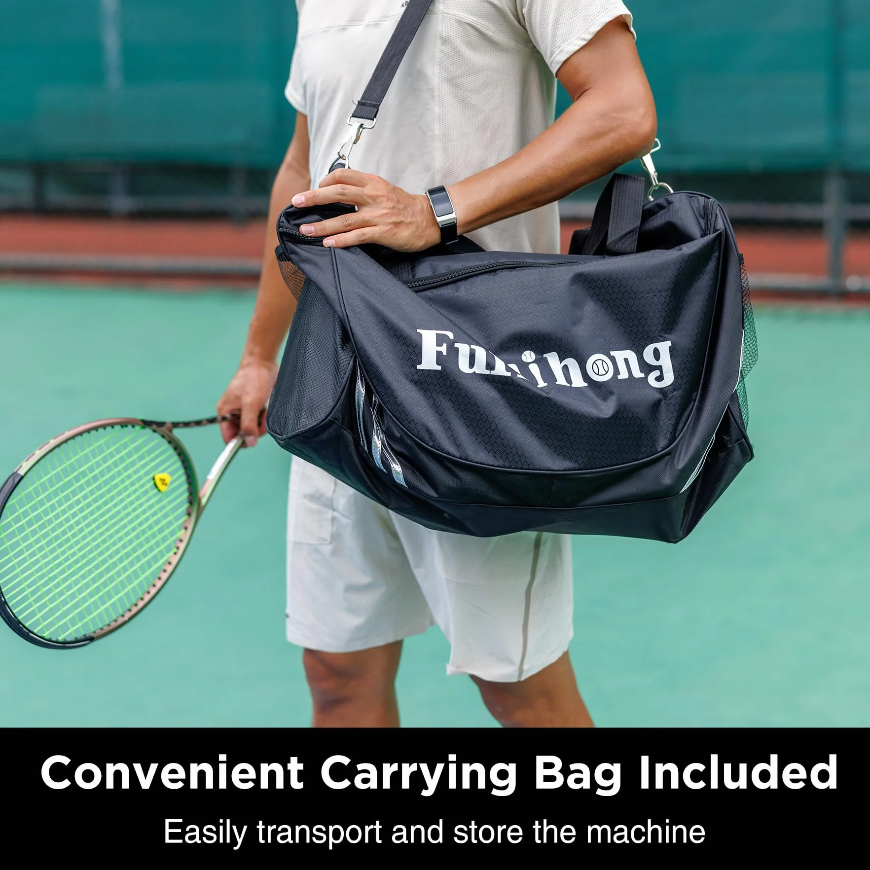 Furlihong 3807BH Máquina de Pelotas de Tenis con Base Triangular – Velocidad Ajustable, Oscilación Izq.-Der. y Movimiento Vertical de Lanzamiento, Entrenamiento para Todos los Niveles
