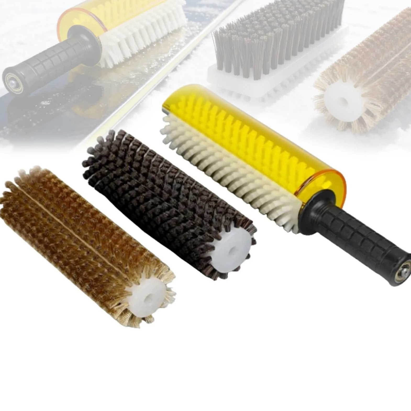 Kit de cepillo de esquí roto de 200 mm con eje de mango, cubierta desmontable, 3 cepillos para encerar, uso en taladro eléctrico