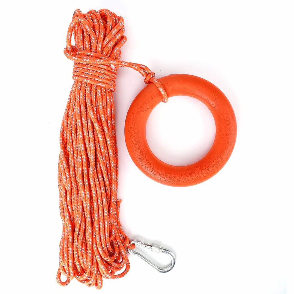 Cuerda Salvavidas Reflectante de PVC de 6MM de Diámetro y 30M con Anillos de Gancho, Equipo Salvavidas para Rescate en Piscinas