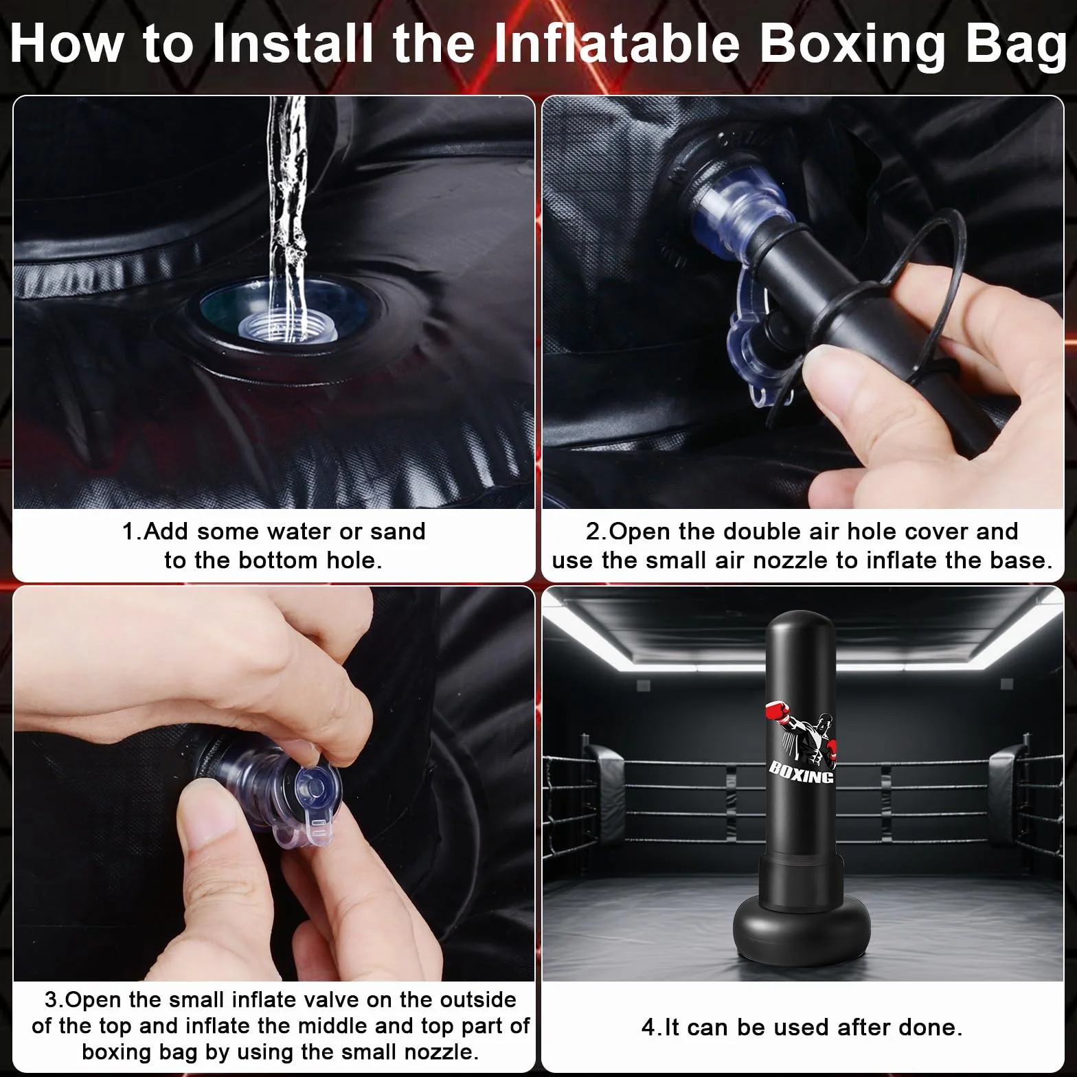 Ninonly Saco de Boxeo para Adultos 190cm Saco de Boxeo Inflable Pesado con Guantes de Boxeo, Bomba y Pelota de Reflejos,Base Grande Mejorado para Hombres y Mujeres,Entrenamiento MMA Muay Thai Fitness
