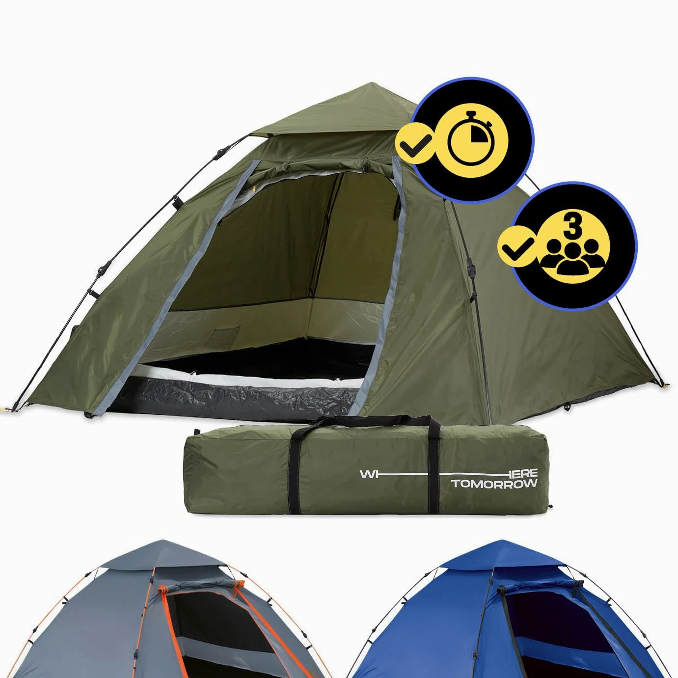 Lumaland Tienda de campaña Outdoor Light Pop Up Ligera para 3 Personas Camping Acampada Festival 210 x 190 x 110 cm Verde