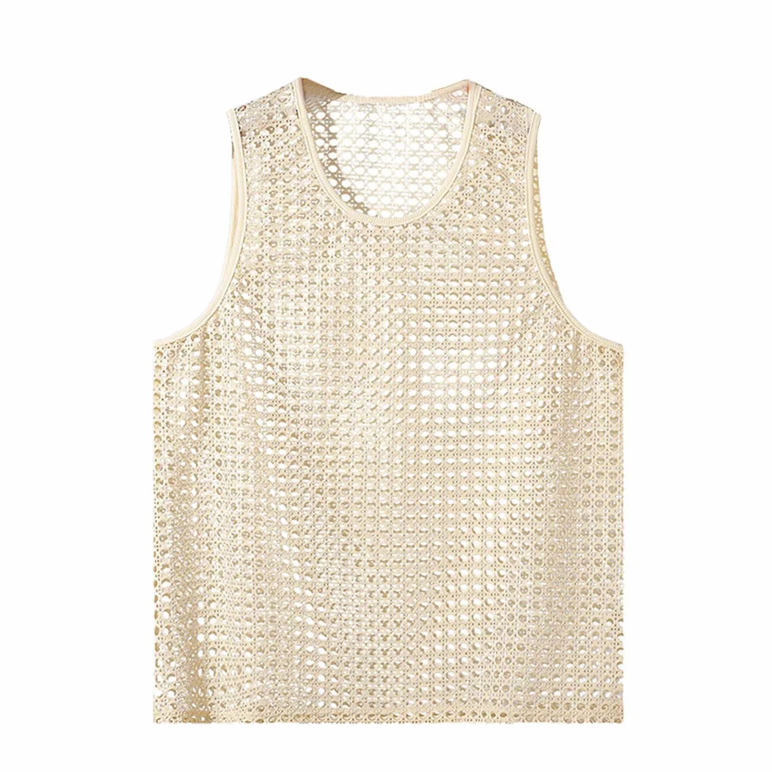 Camiseta de malla transpirable para hombre, tirantes sexy, cuello redondo, sin mangas