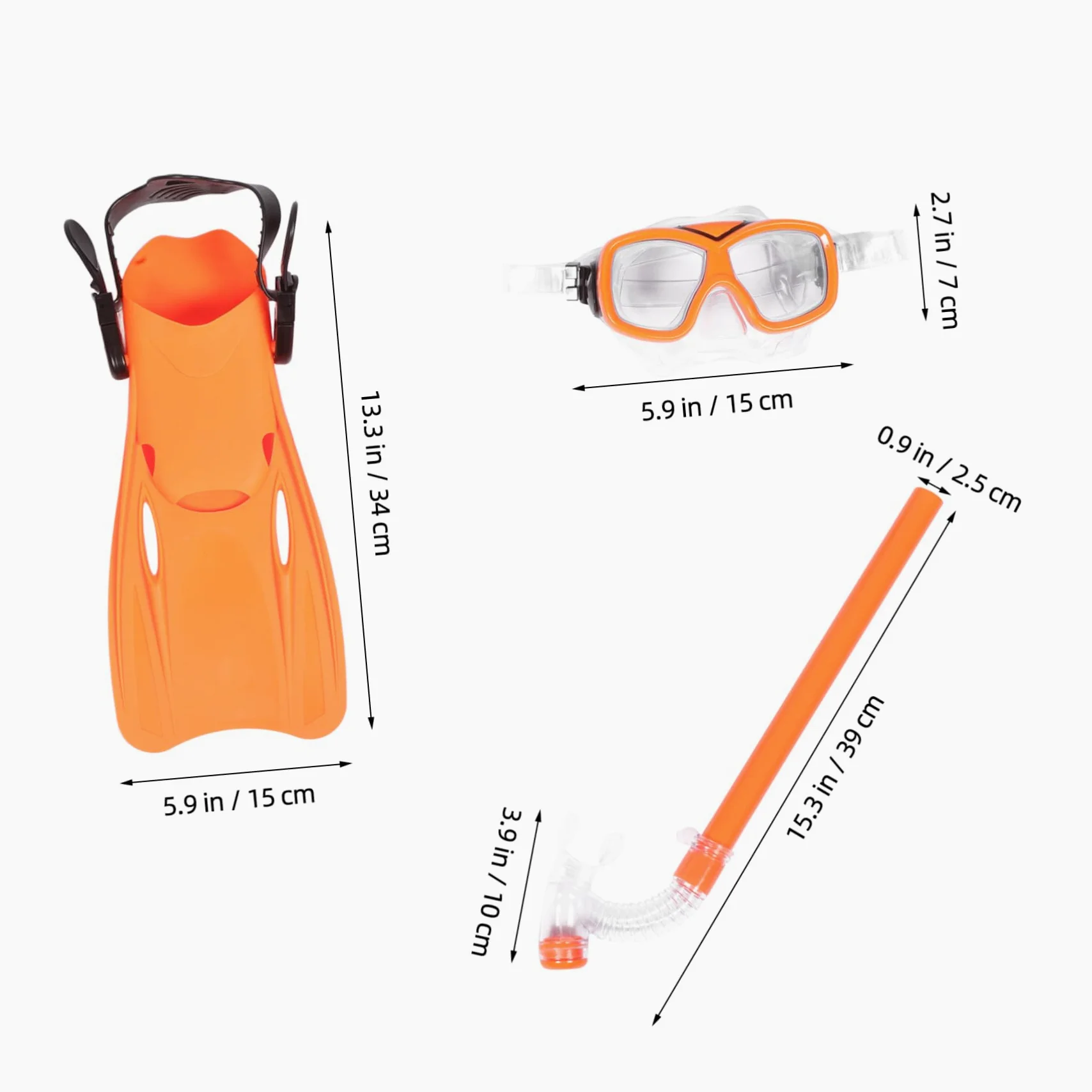 Equipo de Snorkel para Niños 1 Juego Naranja de Plástico | Gafas de Visión Amplia, Boquilla Ergonómica, Aletas Cortas para Nadar, Diseño Simple