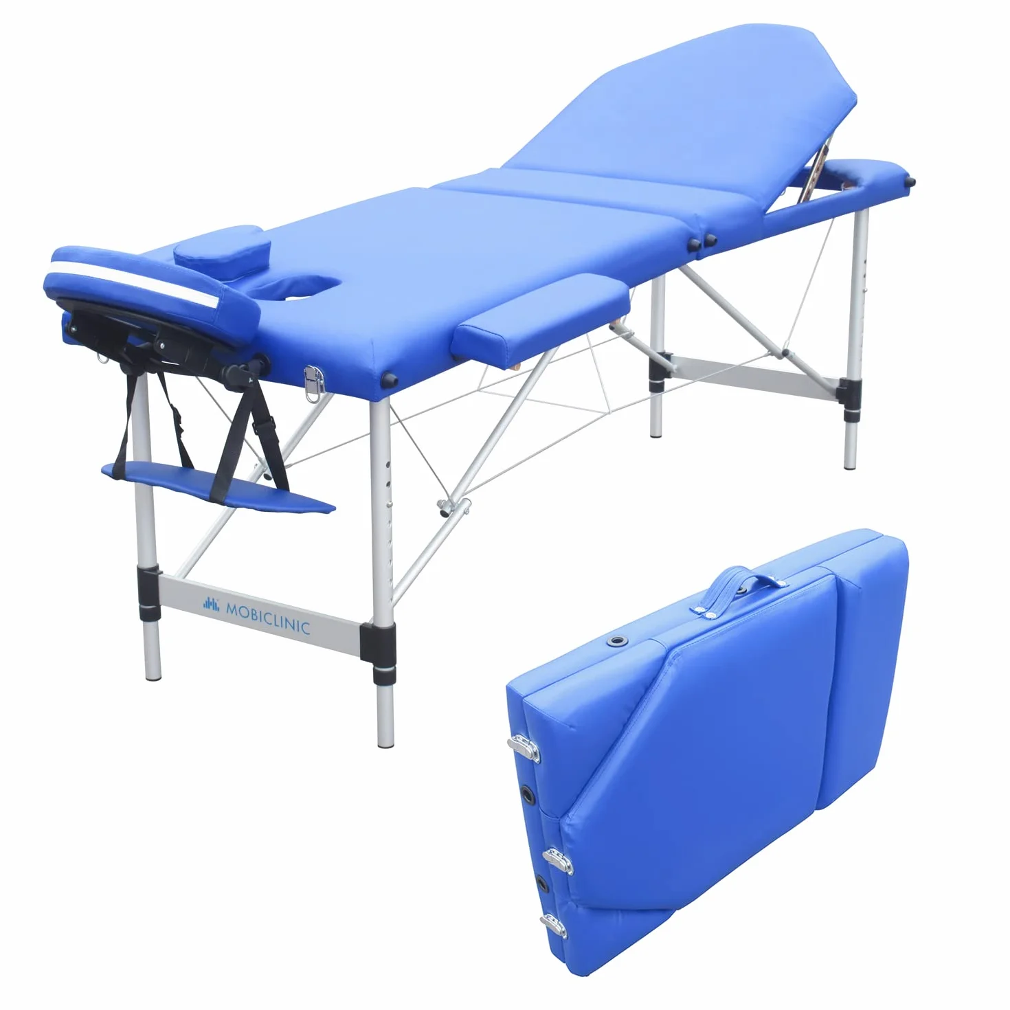 Mobiclinic Camilla de Masaje Plegable CA-01 Plus, Aluminio y Polipiel, 186x60 cm, Altura Regulable, Azul