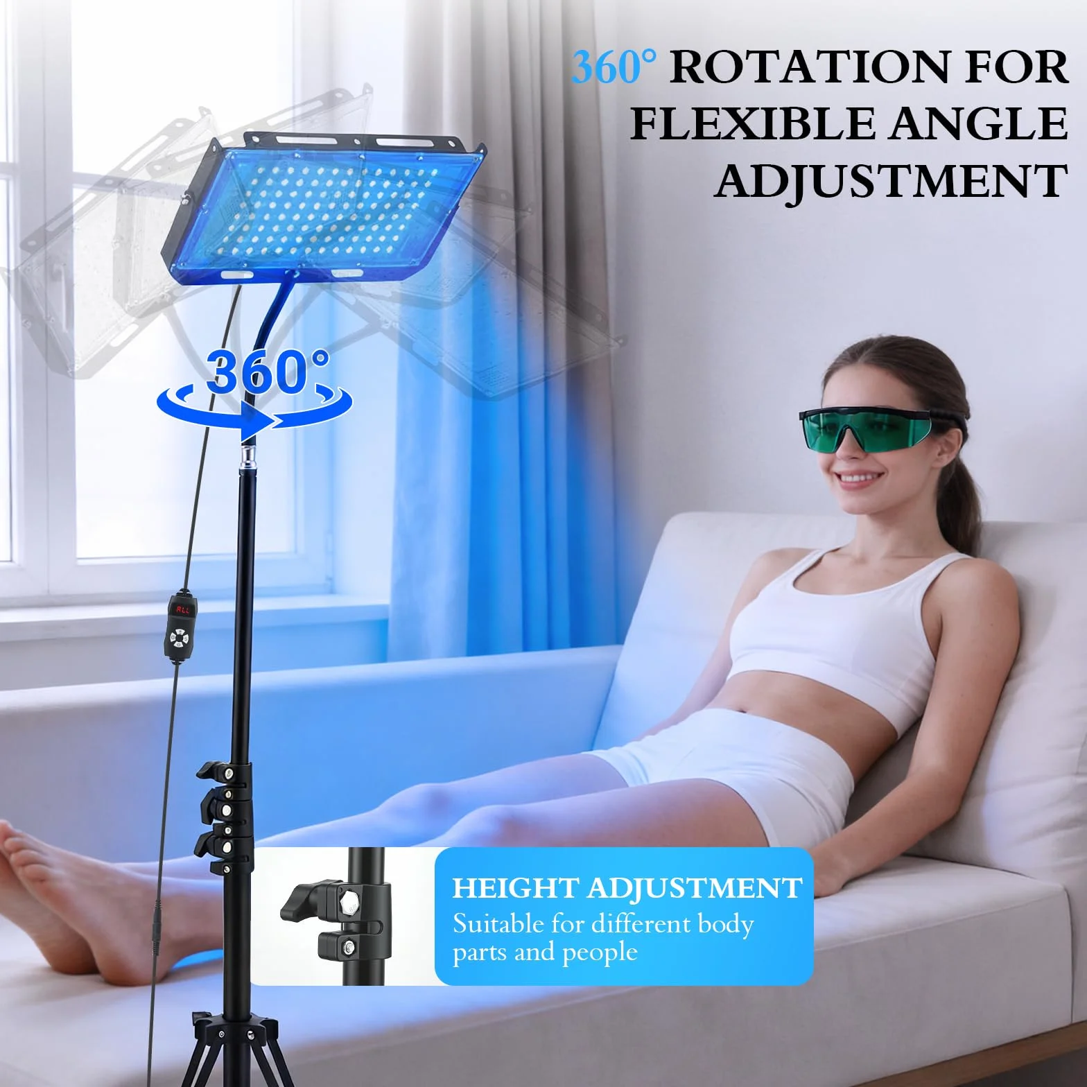 Lámpara de Bronceado 460nm 50W 225 LEDs Solarium Hogar 5 Niveles Luminosidad 4 Temporizadores Altura Ángulo Ajustables Rostro Cuerpo