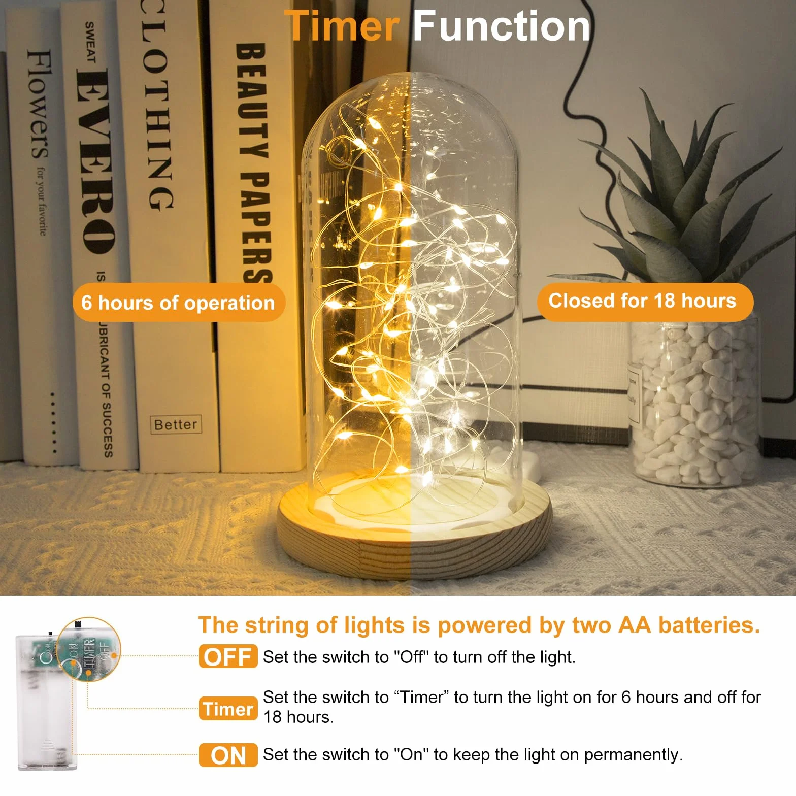 Guirnalda luces LED pilas 3M 30 LED micro alambre de cobre blanco cálido decoración interior