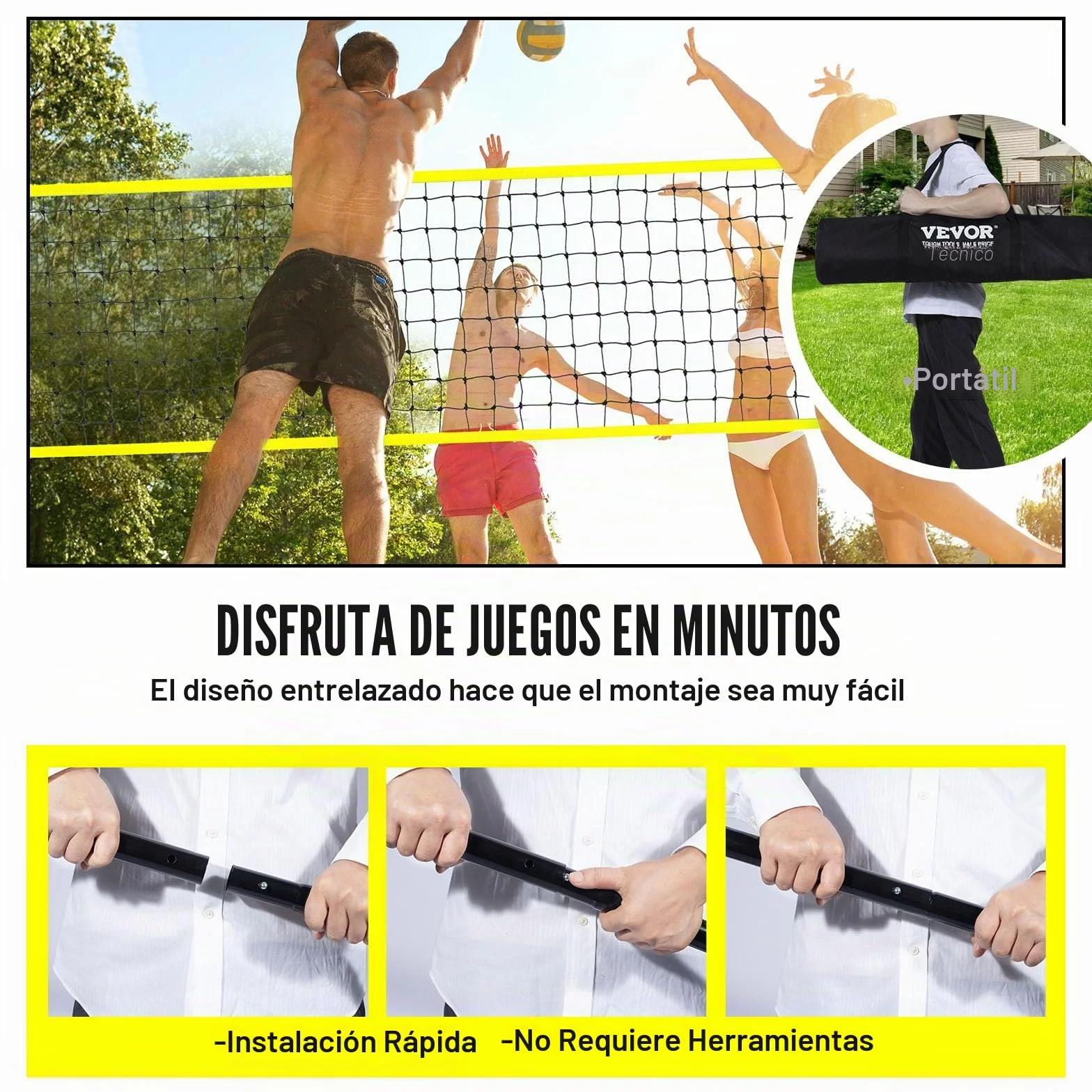 VEVOR Sistema de Red de Voleibol, Postes de Aluminio Unisex Adulto