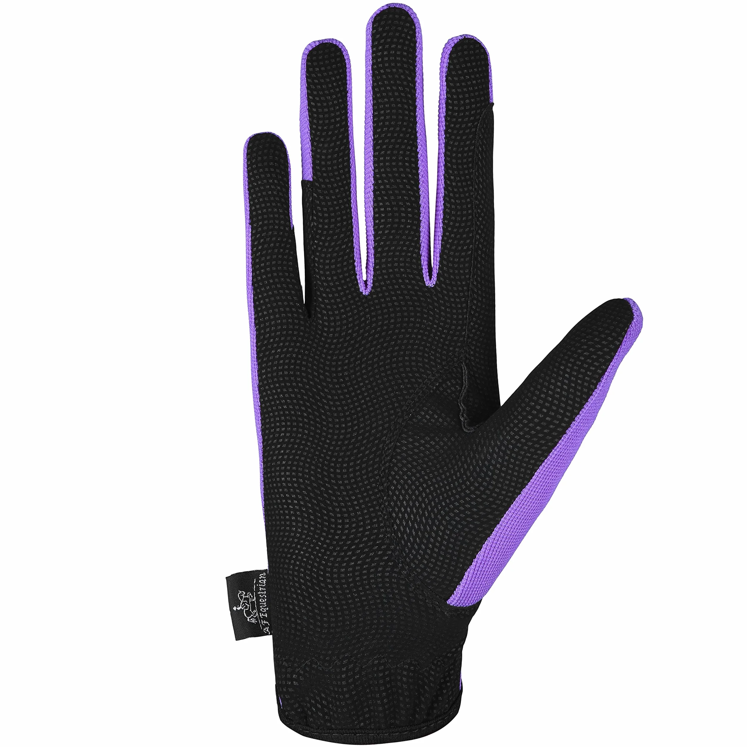 AFE Ladies Horse Riding Gloves Track Fabric Gloves Synthetic Leather Equestrian Black Stretch Fabric Pink Purple Lilac