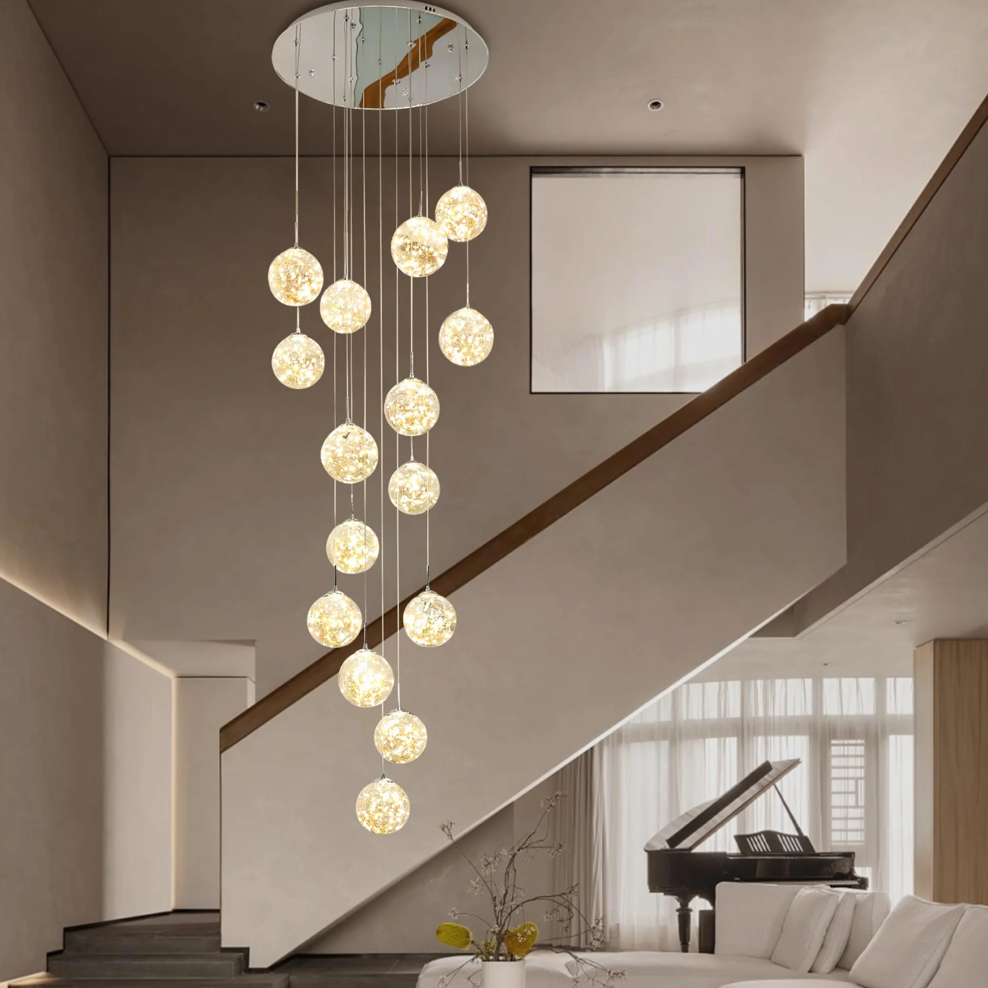 LED Lámpara Colgante 15 Bolas Cristal 75W Araña Gypsophila Ajustable Techo Moderna