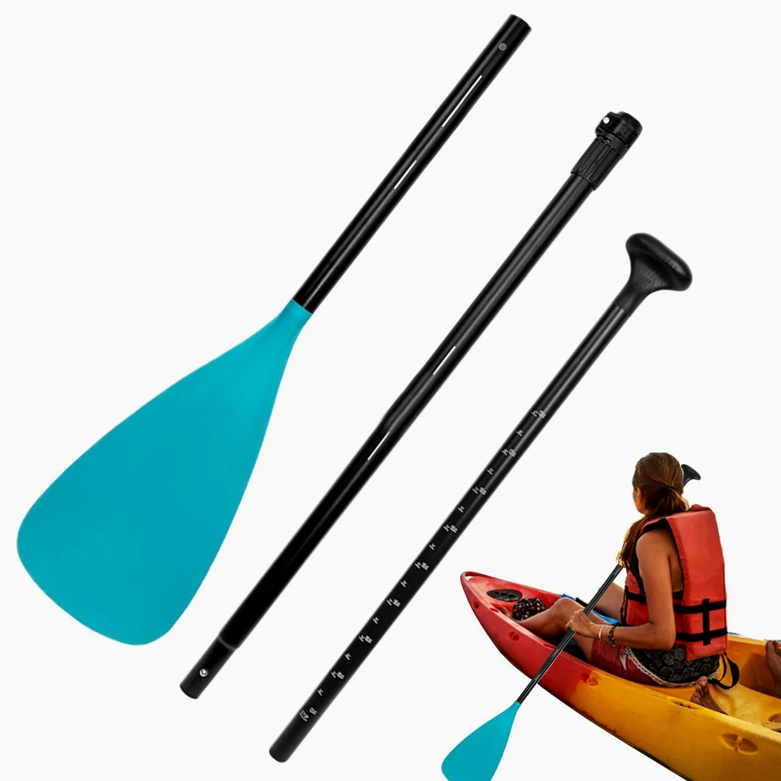 Pala de kayak – Remo de carbono de sección | Tabla de remo extraíble | Ajustable | Suministros reutilizables para deportes acuáticos, accesorios de canoa para actividades al aire libre, aventura en el