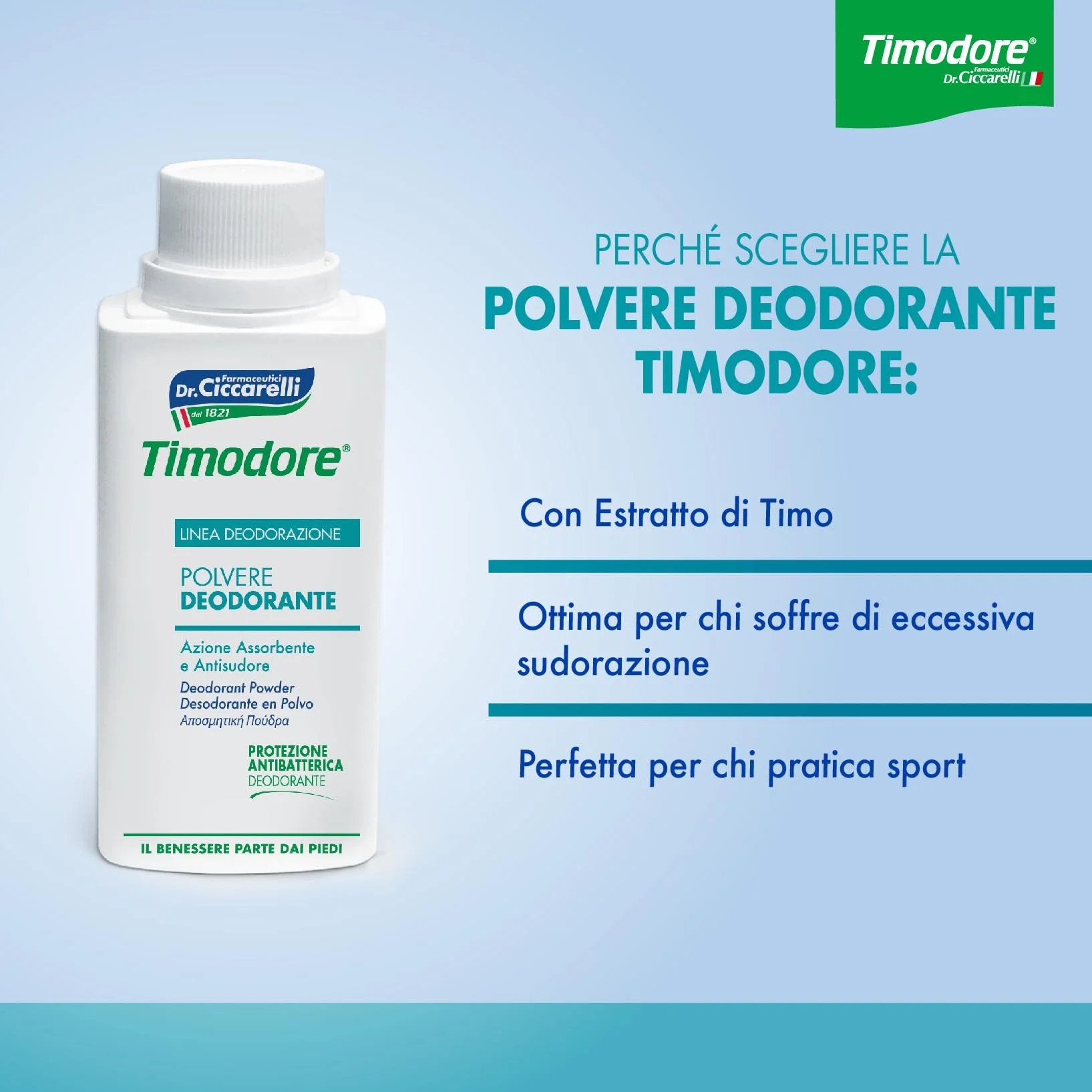 Timodore Polvo Desodorante Antitranspirante 250 gr Acción Absorbente Antibacteriana