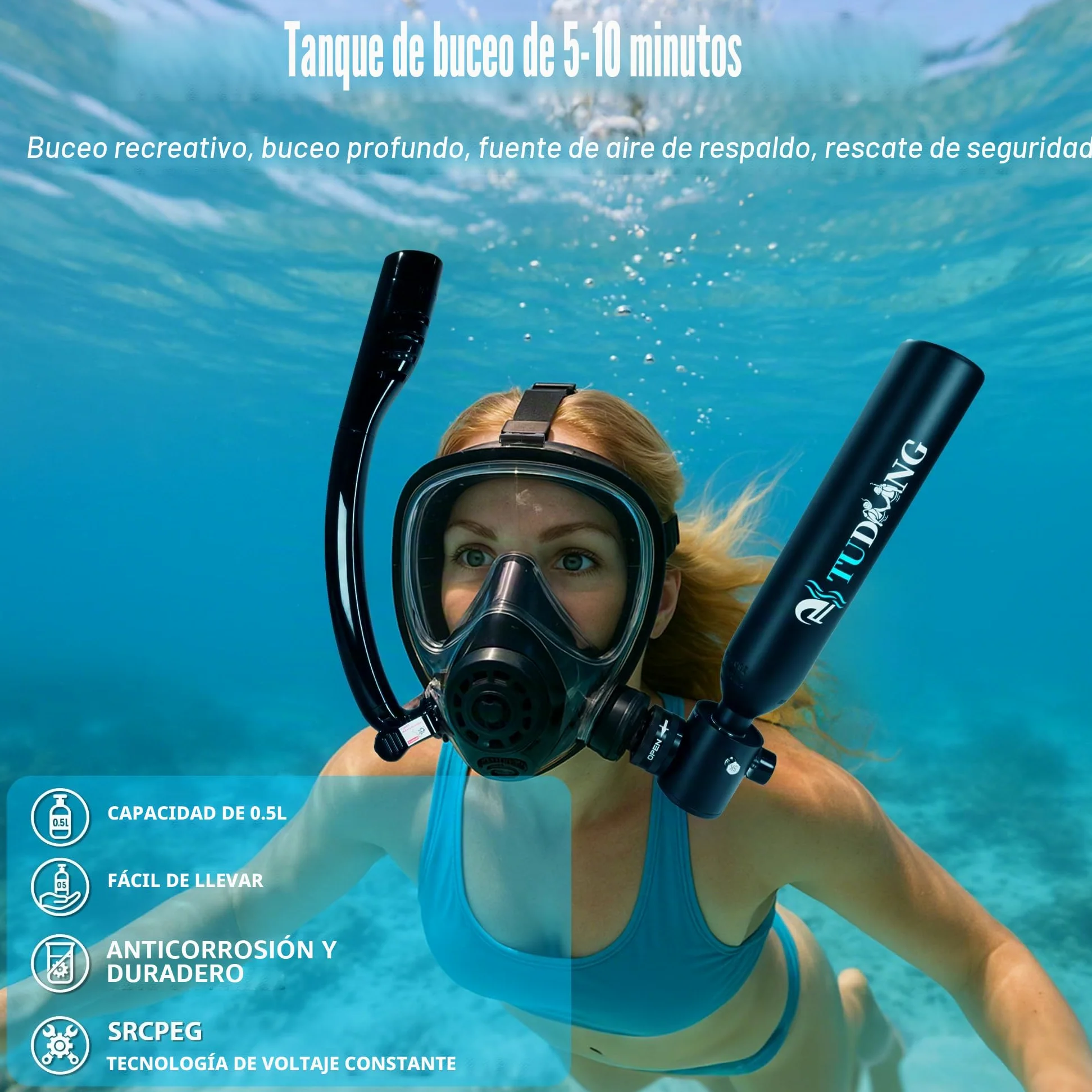 TUDIVING-Kit de Tanque de Buceo portátil, Mini Tanque de Buceo de 1L, Tanque de pulmón Reutilizable para Rescate de Emergencia, exploración submarina
