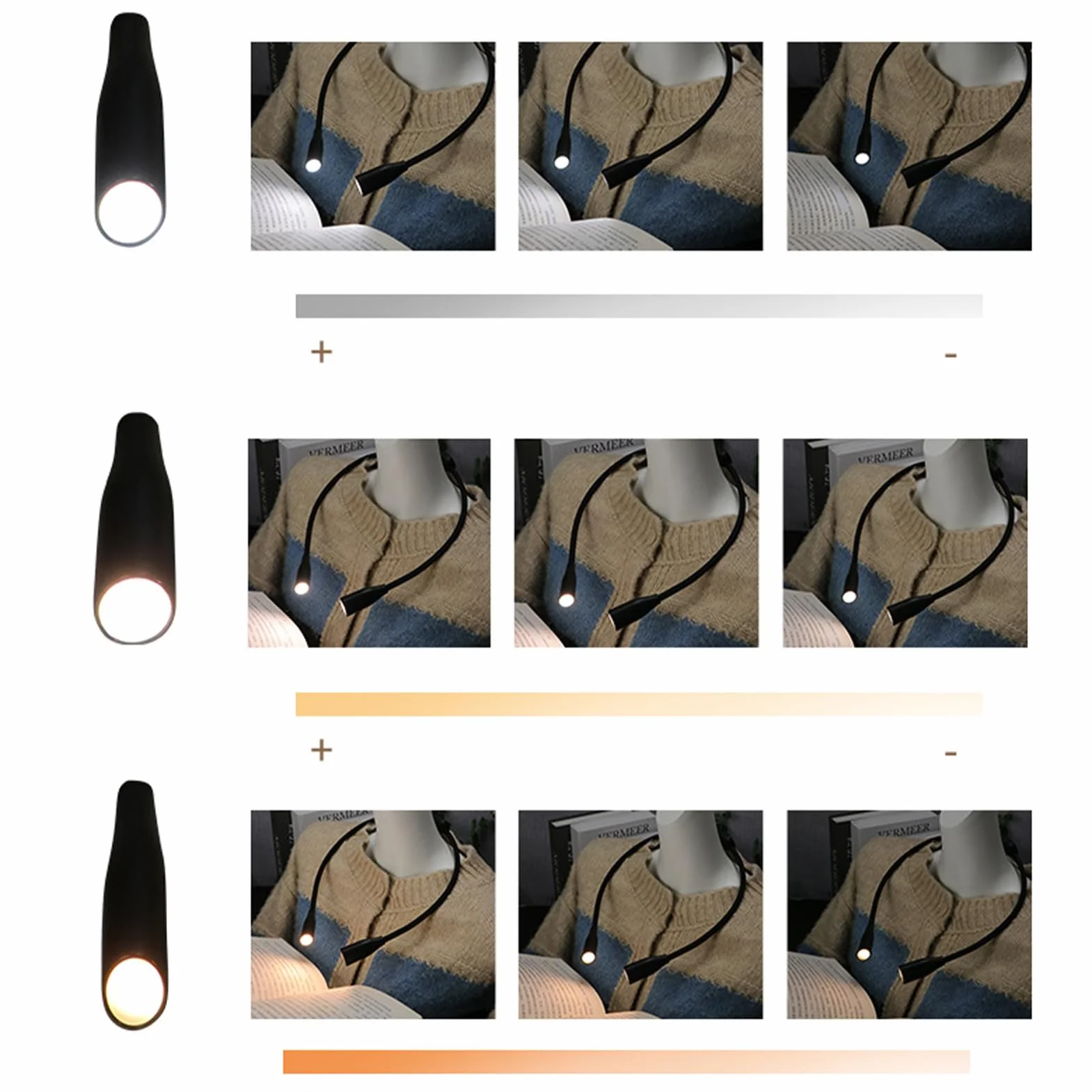 Luz de lectura LED recargable USB, lámpara de libro portátil flexible, brazo ajustable para acampar