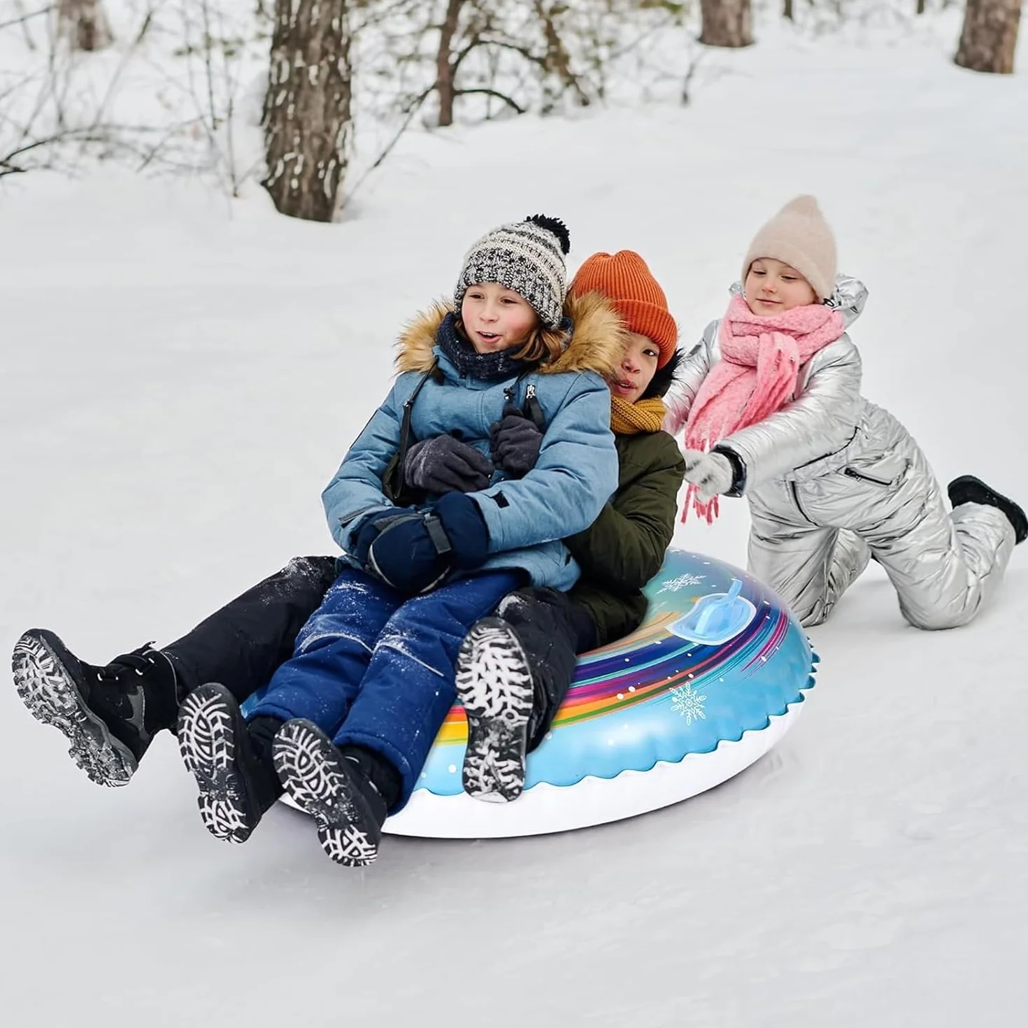 Tubo de Nieve Inflable Resistente 90 cm PVC Reforzado Prueba de Heladas Asas Integradas Trineo Invierno Aire Libre