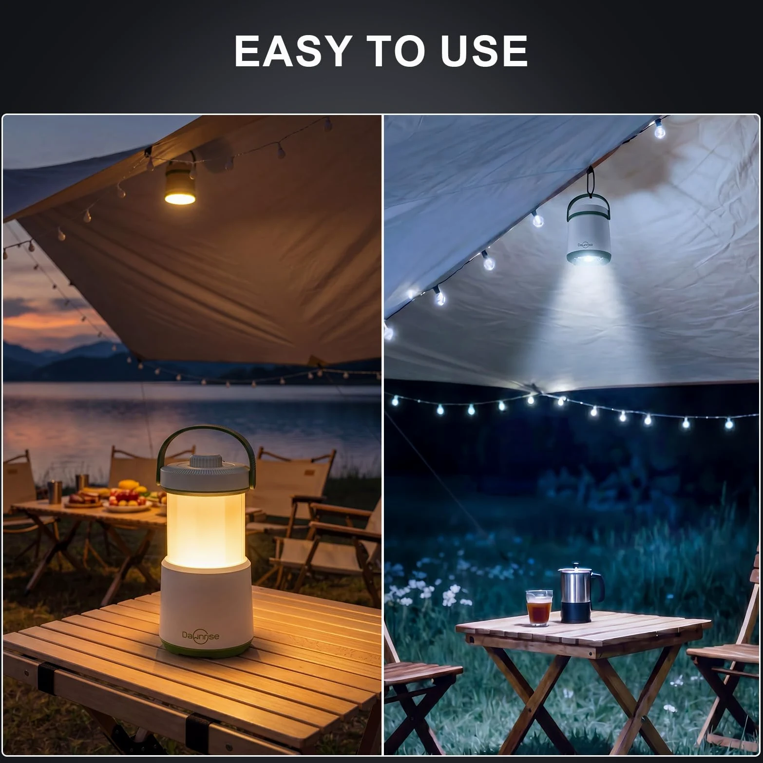 Dawnrise 2 faroles LED recargables para camping, luz 5 en 1 con 750 lúmenes, linterna portátil con luz roja, luz de emergencia IPX4 para huracán, cortes de energía, hogar, senderismo