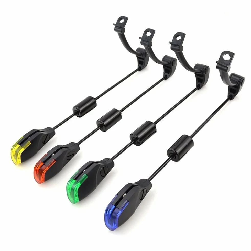 4 alarmas de pesca de carpas con indicadores de luz LED, parte superior de bola magnética y asiento base extraíble, alarma de mordida de punta de caña de 240 mm para pesca nocturna, estándar de 2,5 mm
