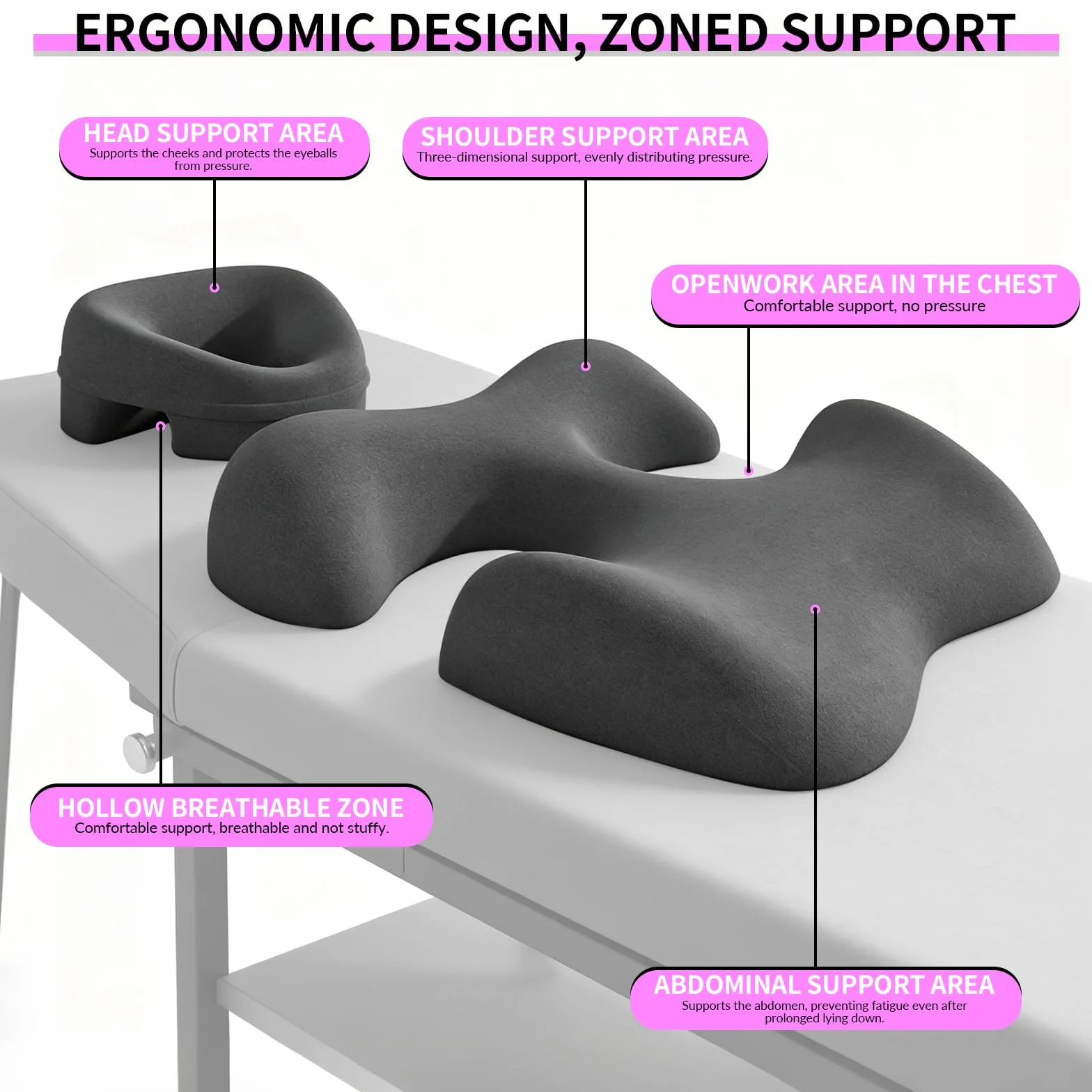 JAOGAUS Almohada de Masaje Facial, Almohada de Soporte para el Pecho, Almohada de Cama Facial, Almohadilla de Soporte para Salones de Belleza, para Dormir Adecuada para Salones de Belleza o SPA