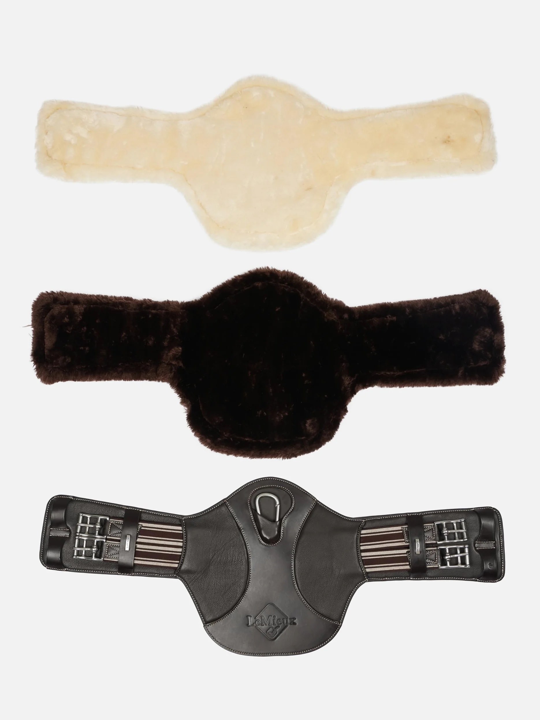 LeMieux Arika Simuwool Contorneado Corto Perno Contorneado - Forma anatómica - Cuero suave y flexible - Clip de mosquetón central - Forro de Simuwool desmontable