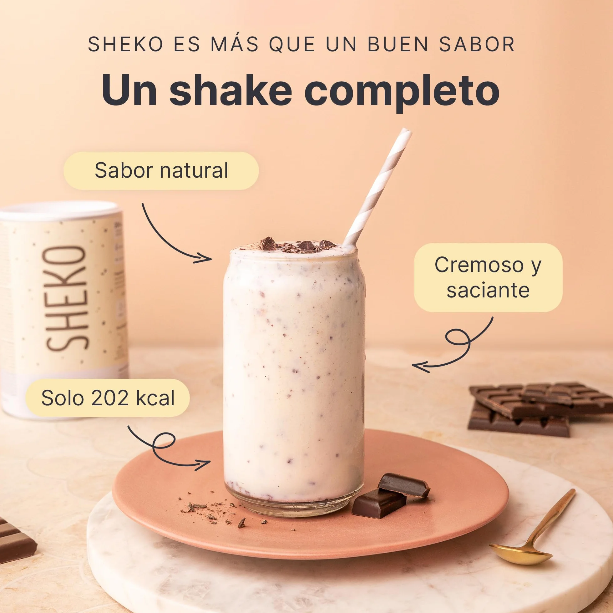 SHEKO Batido Sustitutivo Stracciatella 21 Raciones 378 g Rico en Proteína Bajo en Carbohidratos