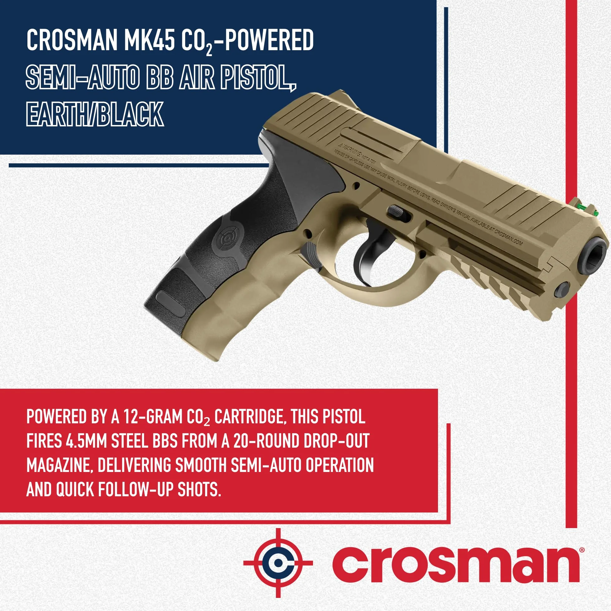 Crosman MK45 CO2 (4,5mm) | Pistola de Aire comprimido (balines de Acero). Arma de Co2. Calibre 4,5mm