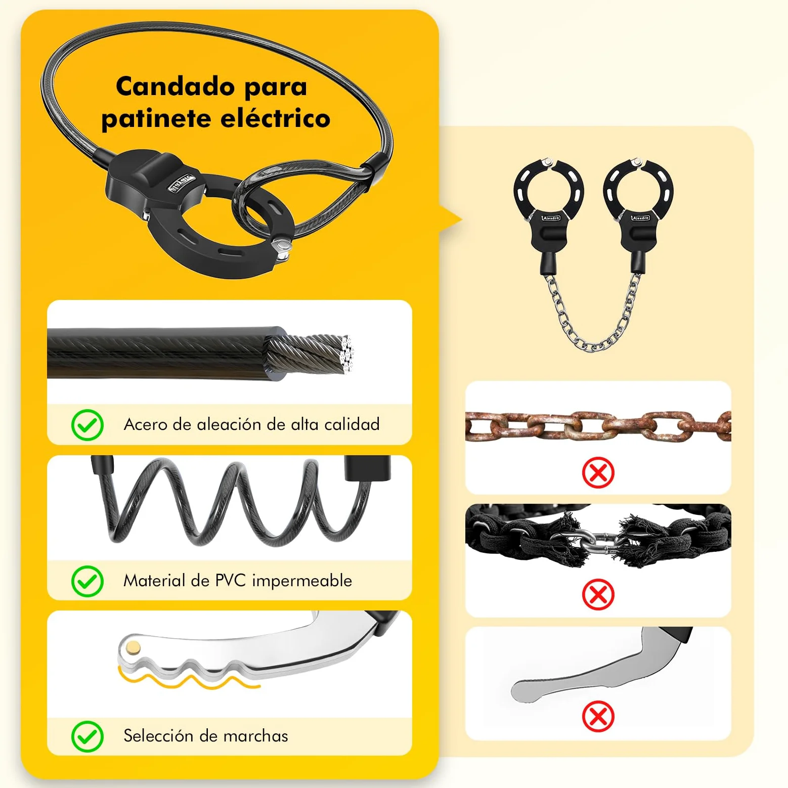Candado Bicicleta Antirrobo, iWarmbase Candado Patinete Electrico, 120 cm/14 mm para Bicicletas Eléctricas, Antirrobo Para Bici, para Scooters/Patinete Eléctricas/Bicicletas