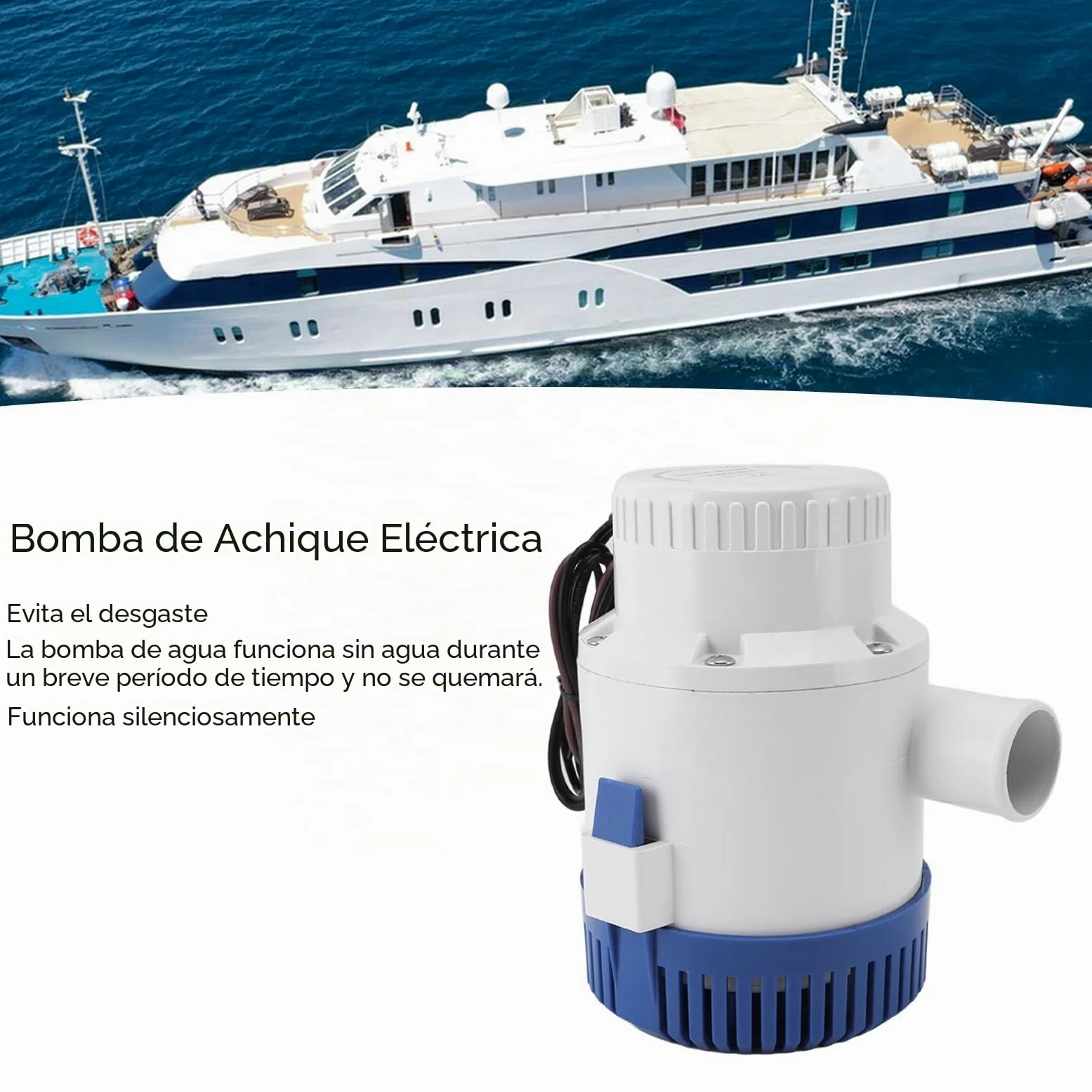 Bomba de Sentina Marina para de 3700 GPH, Bomba de Achique Automática de Prevención de Sobrecalentamiento de bajo Ruido ABS de 12 24v, para Piscinas Caravana RV (24V)