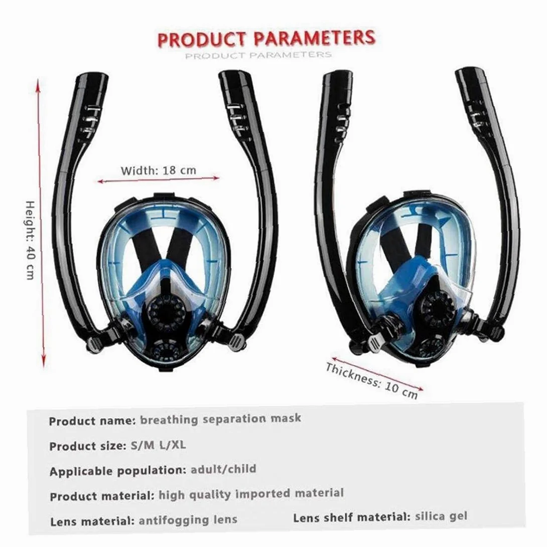 Dual Tubo Snorkel Respiración Snorkel Mascarilla Completa Anti-Fog Anti-Fugas Gafas De Buceo con Montura Doble Flujo De Aire Silicac
