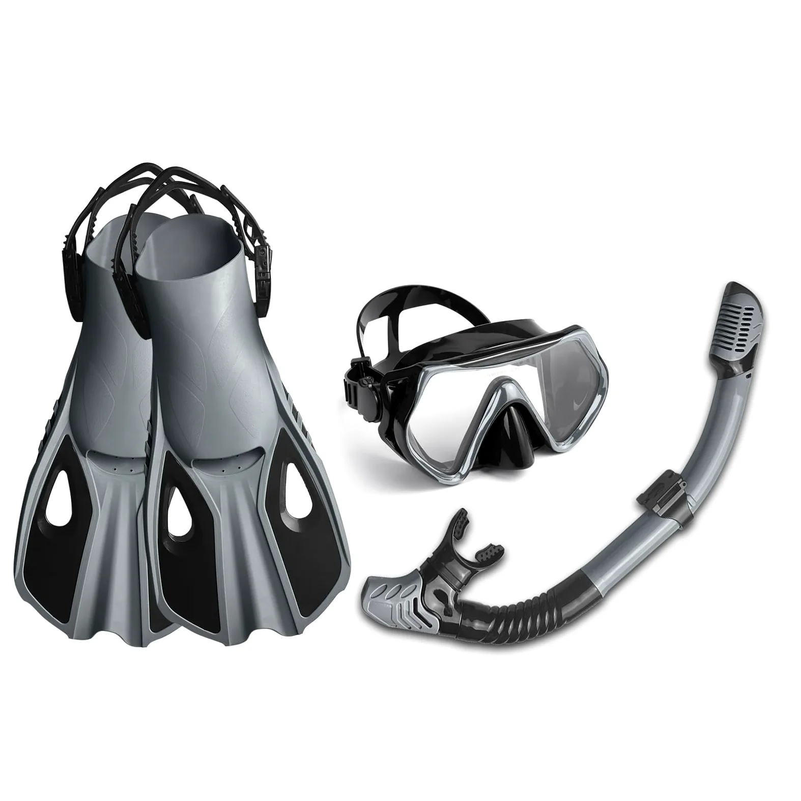 ACAGALA Gafas de buceo, tres ventanas, máscara de buceo de alta claridad con tubo de snorkel completamente seco y aletas ajustables para equipo de buceo para hombres y mujeres