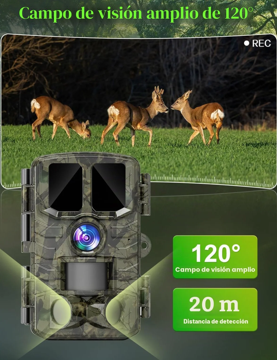 Coolifepro Cámara de Caza, 60MP 4K HD Camara Fototrampeo Infrarroja Nocturna con 850nm IR LED, Tarjeta de 32GB, IP66 para Observación de Animales Vida Silvestre y Monitoreo de Seguridad en Interiores