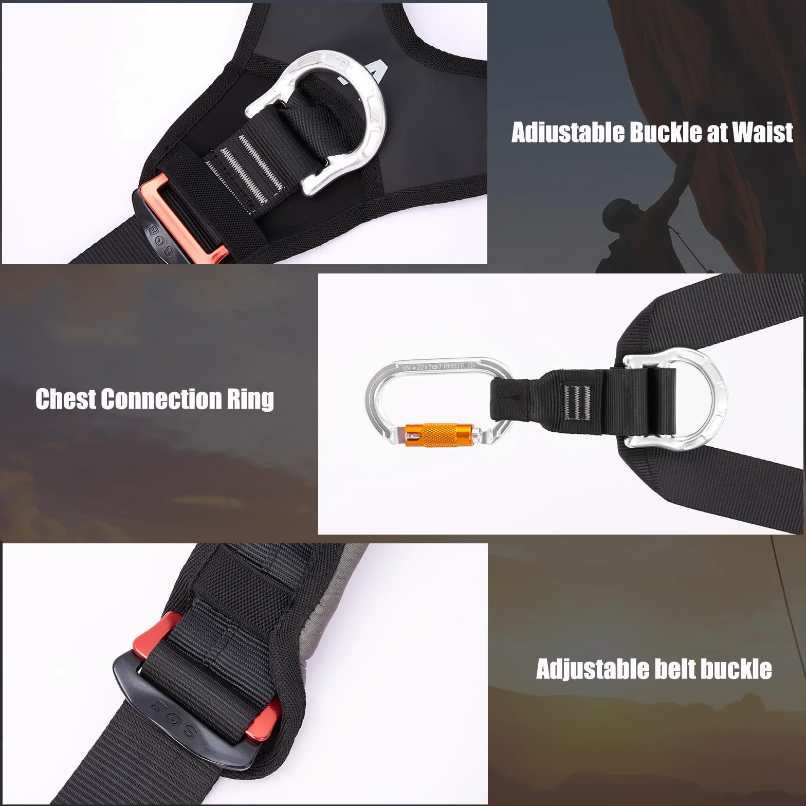 SOB Bandolera para Arnés de Escalada, Bandolera Ajustable con Mosquetón, Compatible con Arneses de Escalada