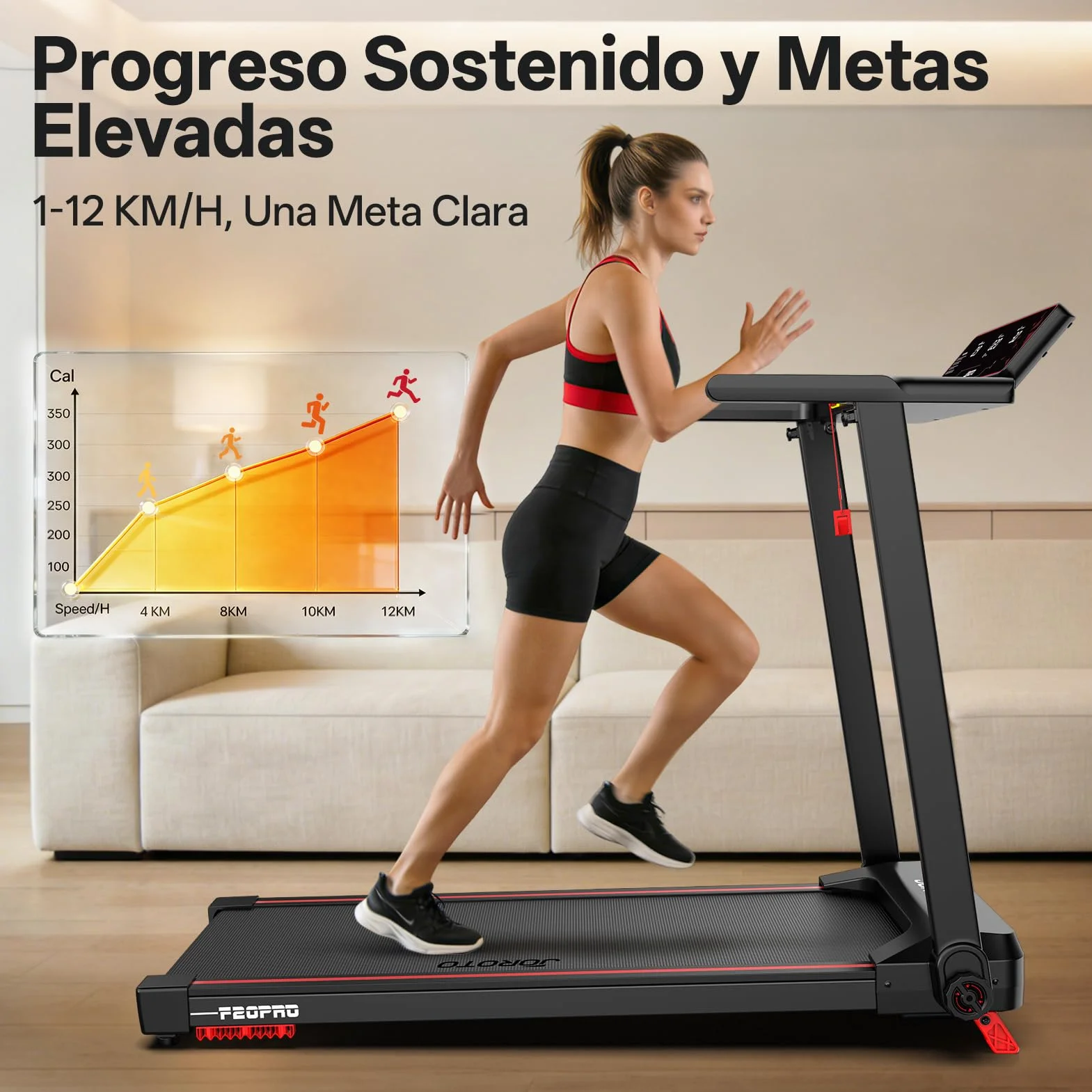 JOROTO Cinta de Correr Plegable para el Hogar, Motor 2,5PS, Inclinación 8%, Velocidad 1-12 KM/H, Cinta Ancha, Pantalla LED, Peso Máximo 130KG, Compacta con Manillar para Caminar y Correr