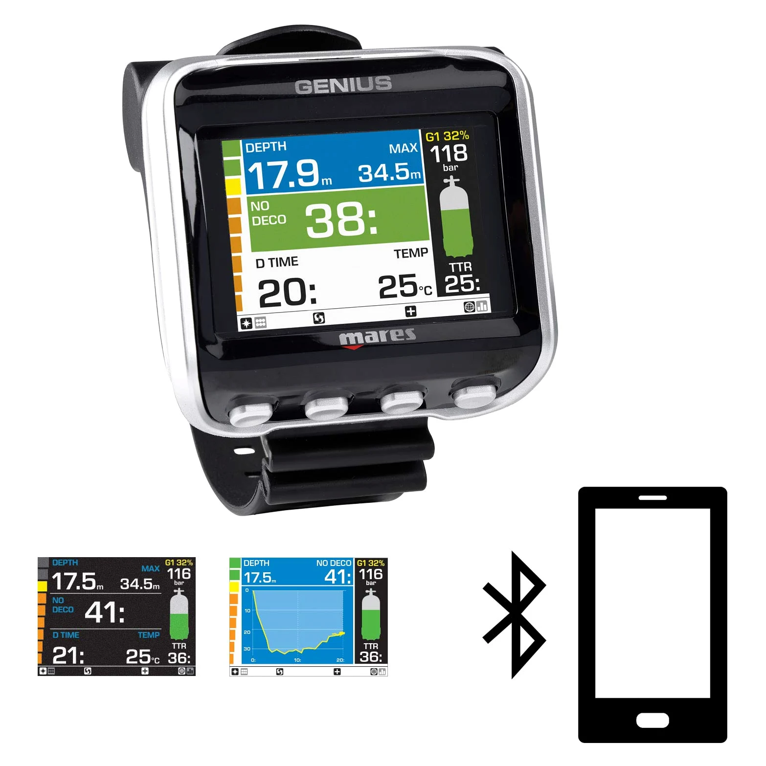 Mares Genius - Ordenador de buceo (incluye transmisor LED)