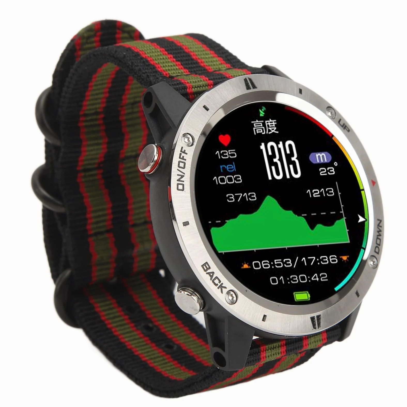 SIXRUN Reloj Inteligente Deportivo, Reloj Inteligente para Hombre Fabricado en Acero Inoxidable y Nylon, 4.0 con App para Montañismo