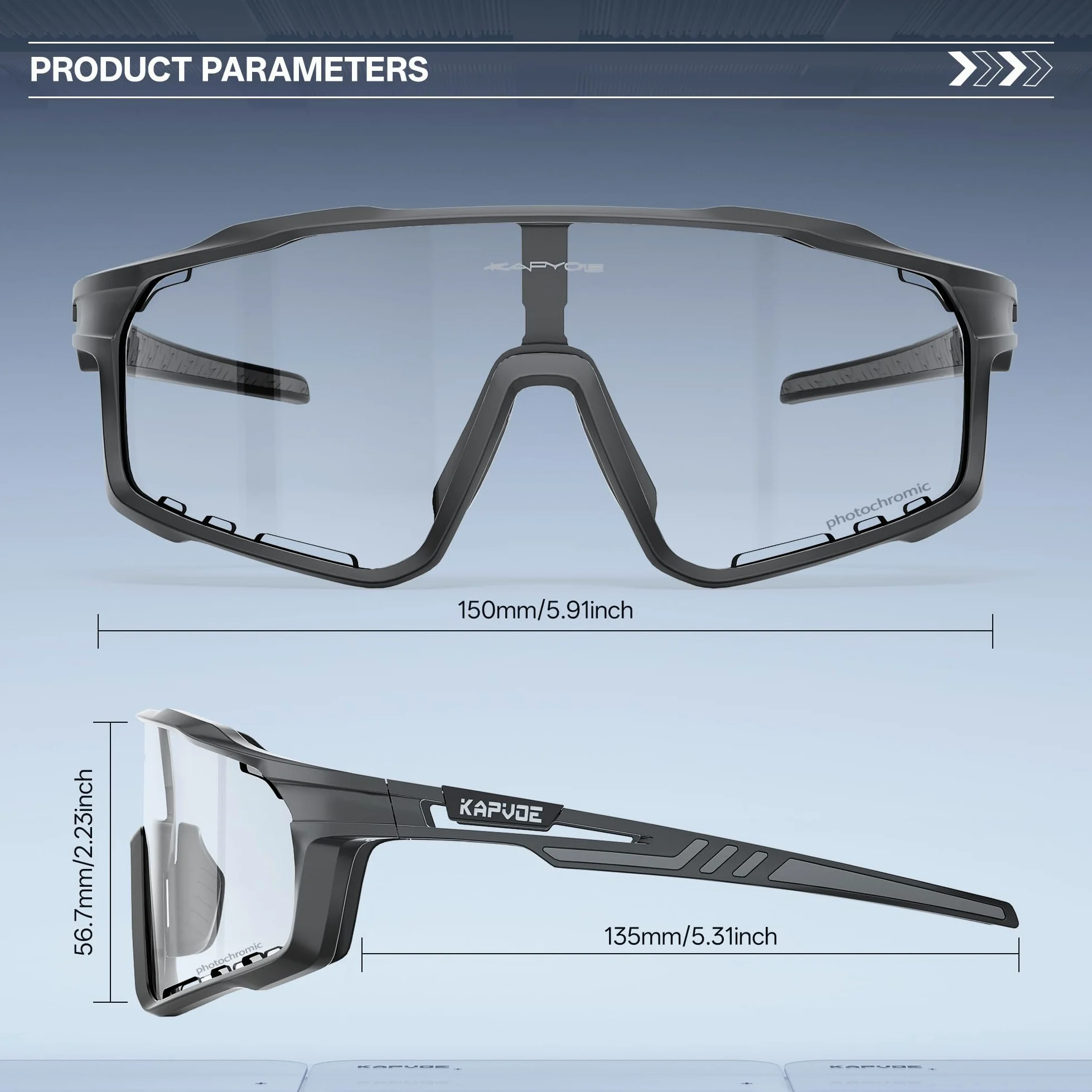 KAPVOE Gafas de Ciclismo Hombre Mujer K76 | Montura TR90, almohadilla nasal ajustable para ciclismo.