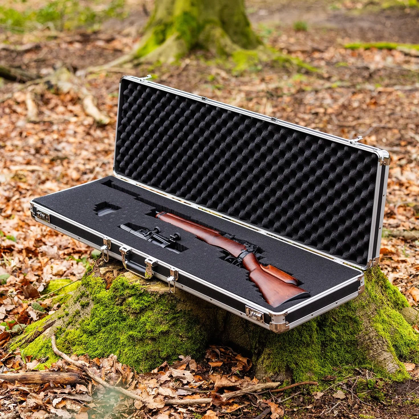 HMF 14405-02 Maleta de Aluminio para Armas y Rifles con Espuma | 117 x 36 x 12 cm | Negro