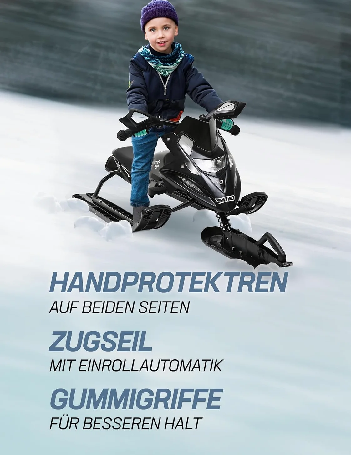 MUWO Snowglider - Trineo con cuerda automática y freno de mano para niños y jóvenes, para esquí de pista