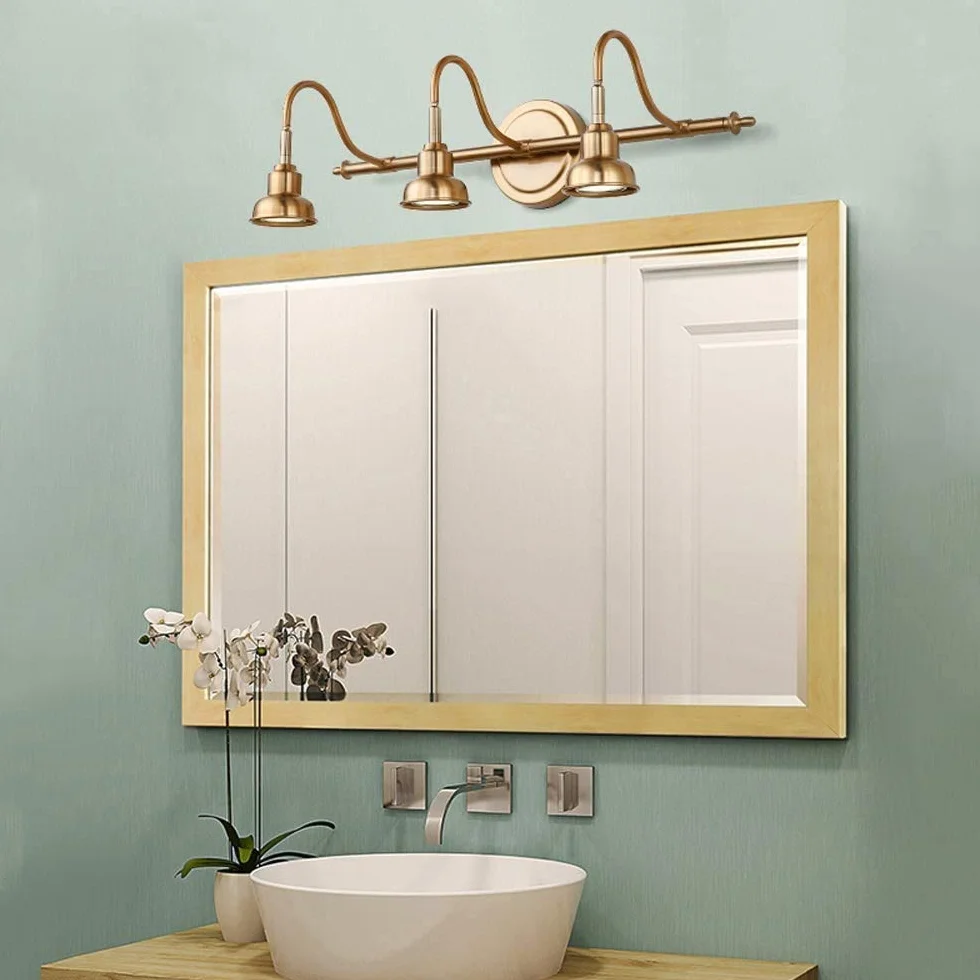 Lámpara LED Retro Antigua de Espejo de Baño, Aplique de Latón, 15W, D53cm, Luz Natural