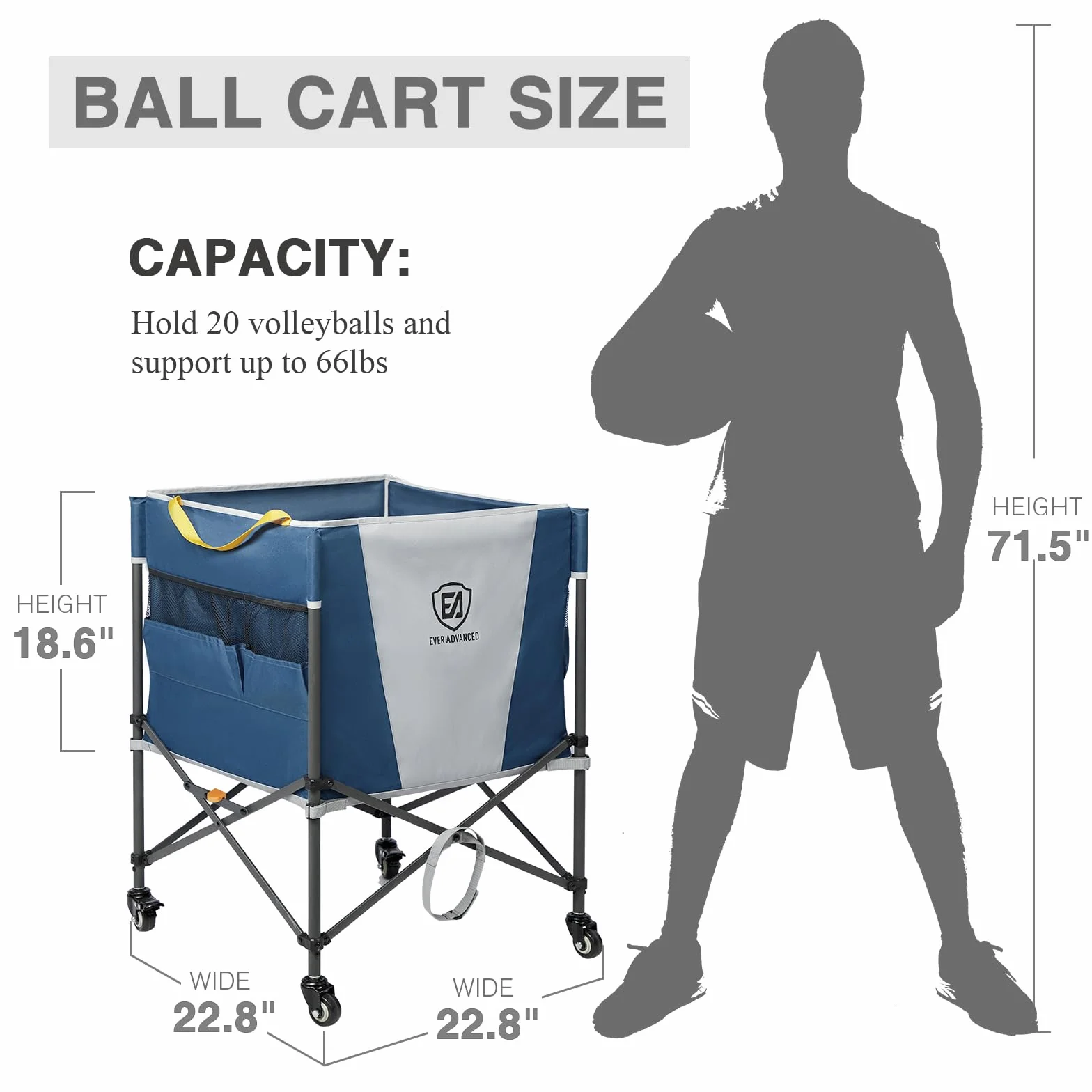EVER ADVANCED Carro de Almacenamiento para Pelotas Plegable 83,8 x 57,9 cm con Ruedas bloqueables
