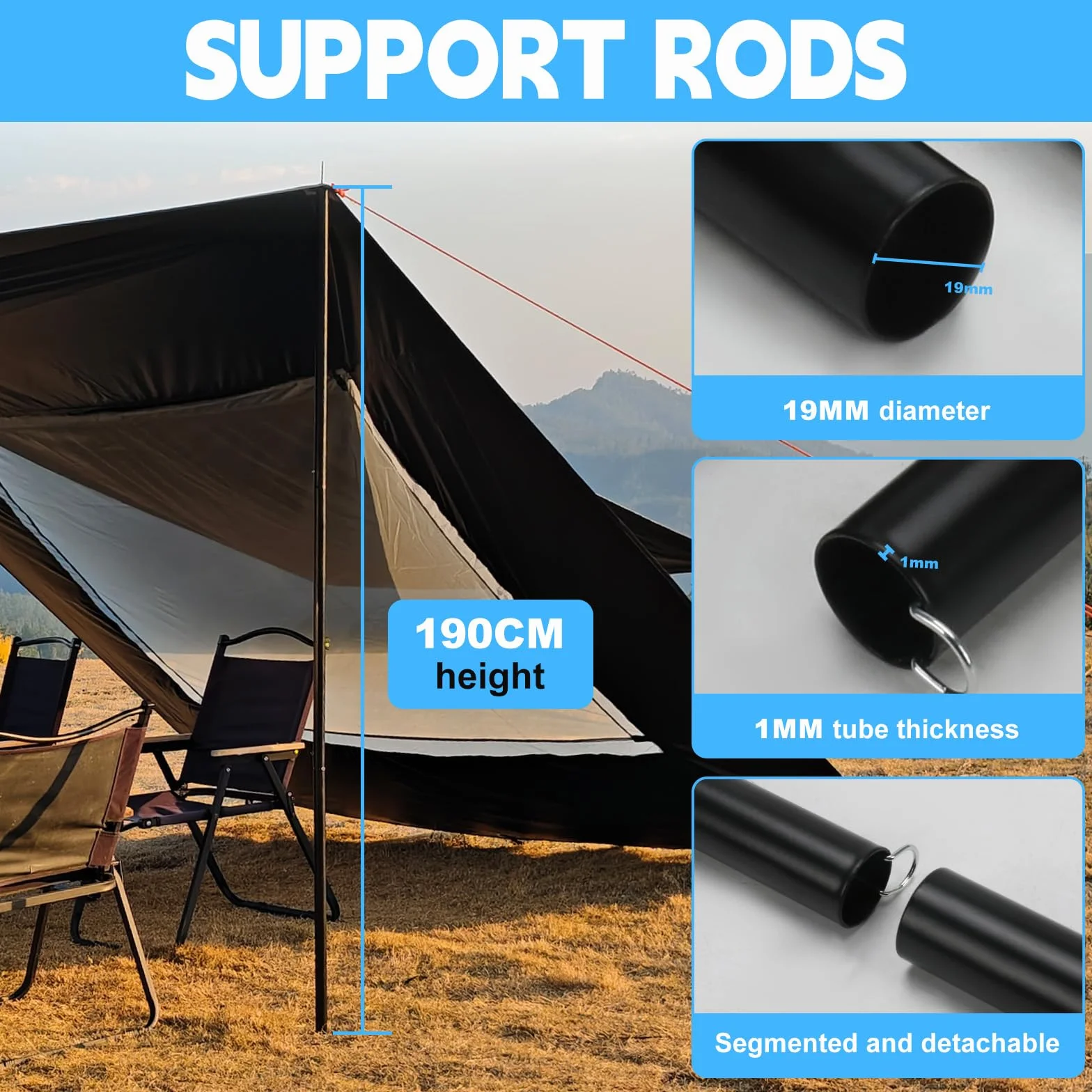 Toldo para caravana 9x16 pies impermeable protector solar refugio lona camping poste negro