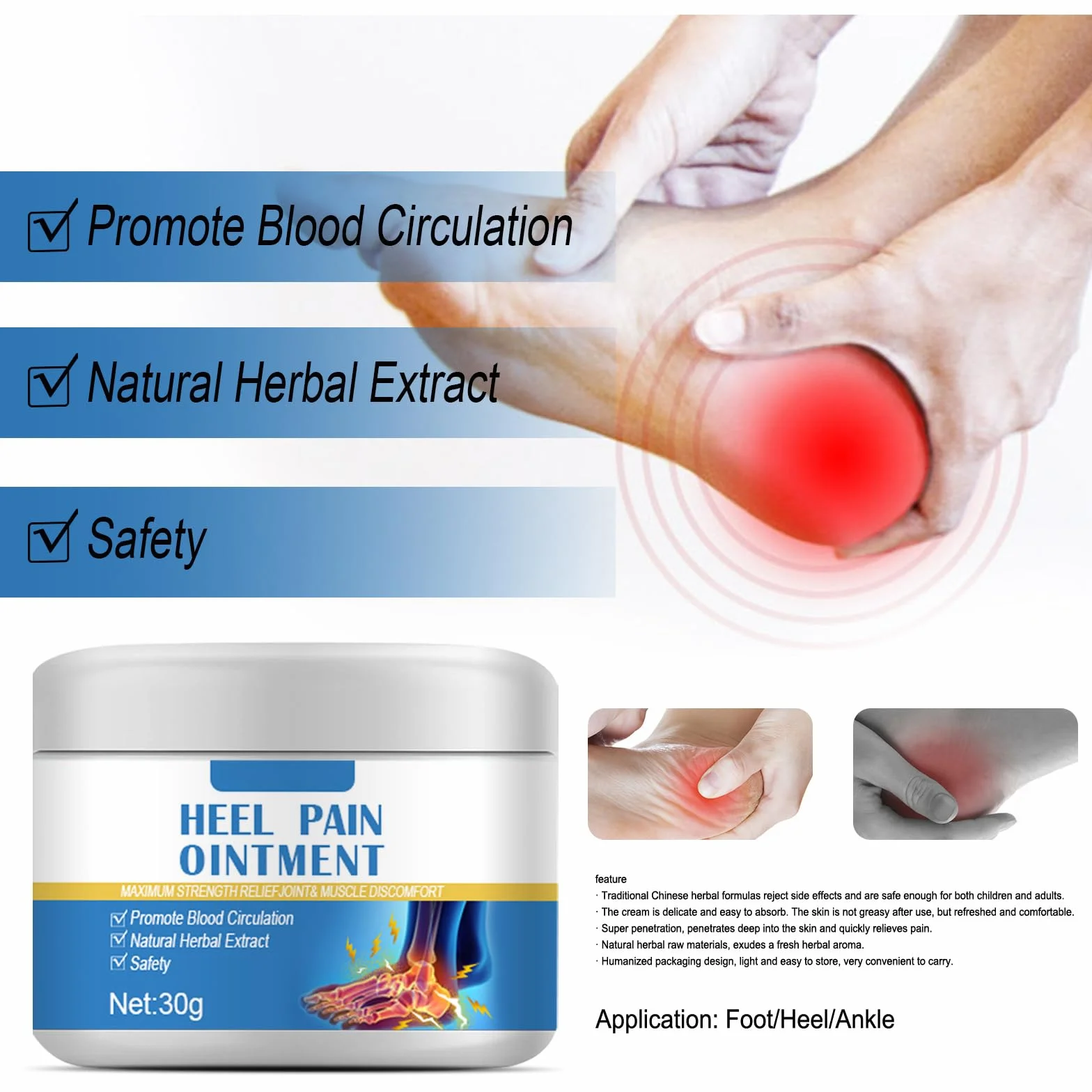 Crema para Espolones Calcáneos y Dolor de Talón, Ungüento Calmante 30g