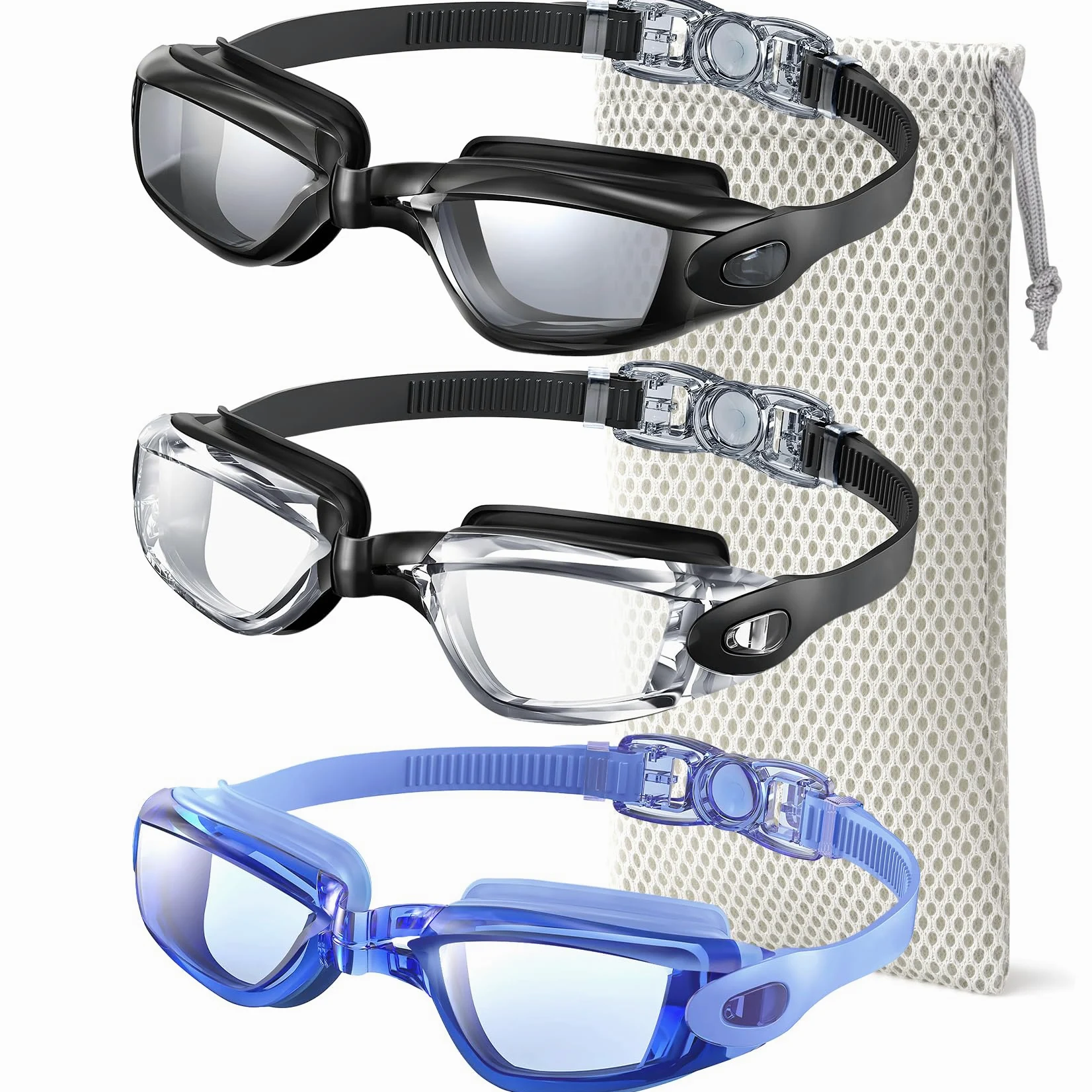 NSSIW Gafas de natación para adultos, para hombres y mujeres: antivaho, sin fugas y campo de visión ultra ancho, paquete de 3