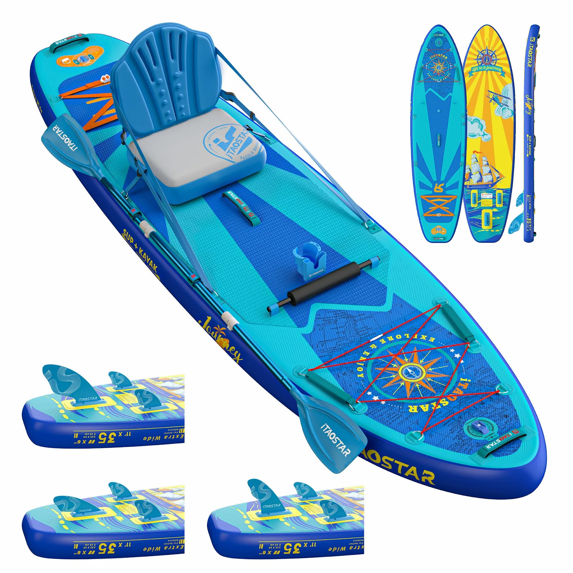 iTAOSTAR Journey - Tabla de remo, 351 cm, 335 x 86 cm o 335 x 89 cm, extraancha, todo en uno, aletas personalizadas, hinchable, estable, para adolescentes y personas adultas de todos los niveles